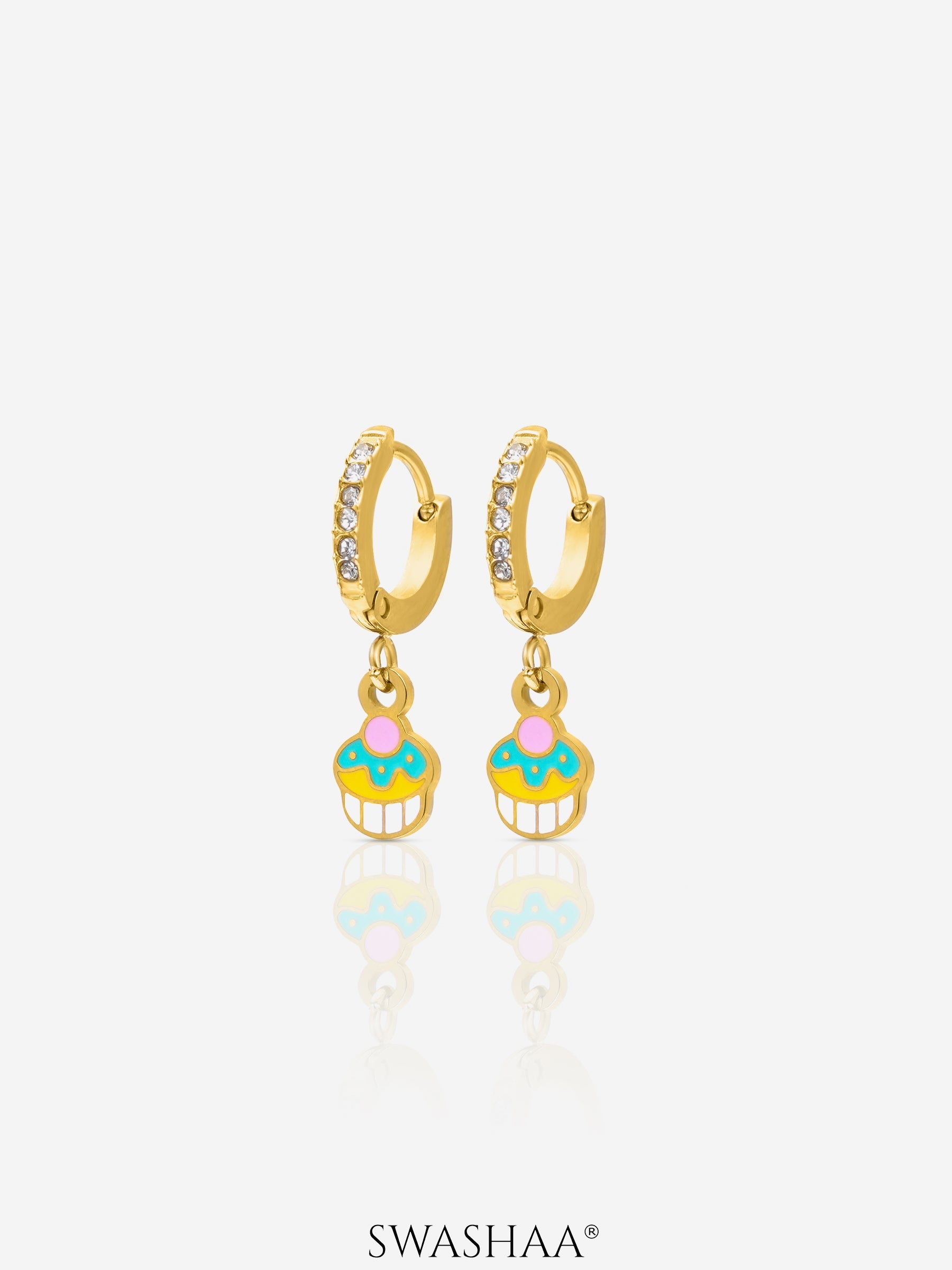 Tiny Cupcake 18K Gold Plated Kid's Hoop Earrings