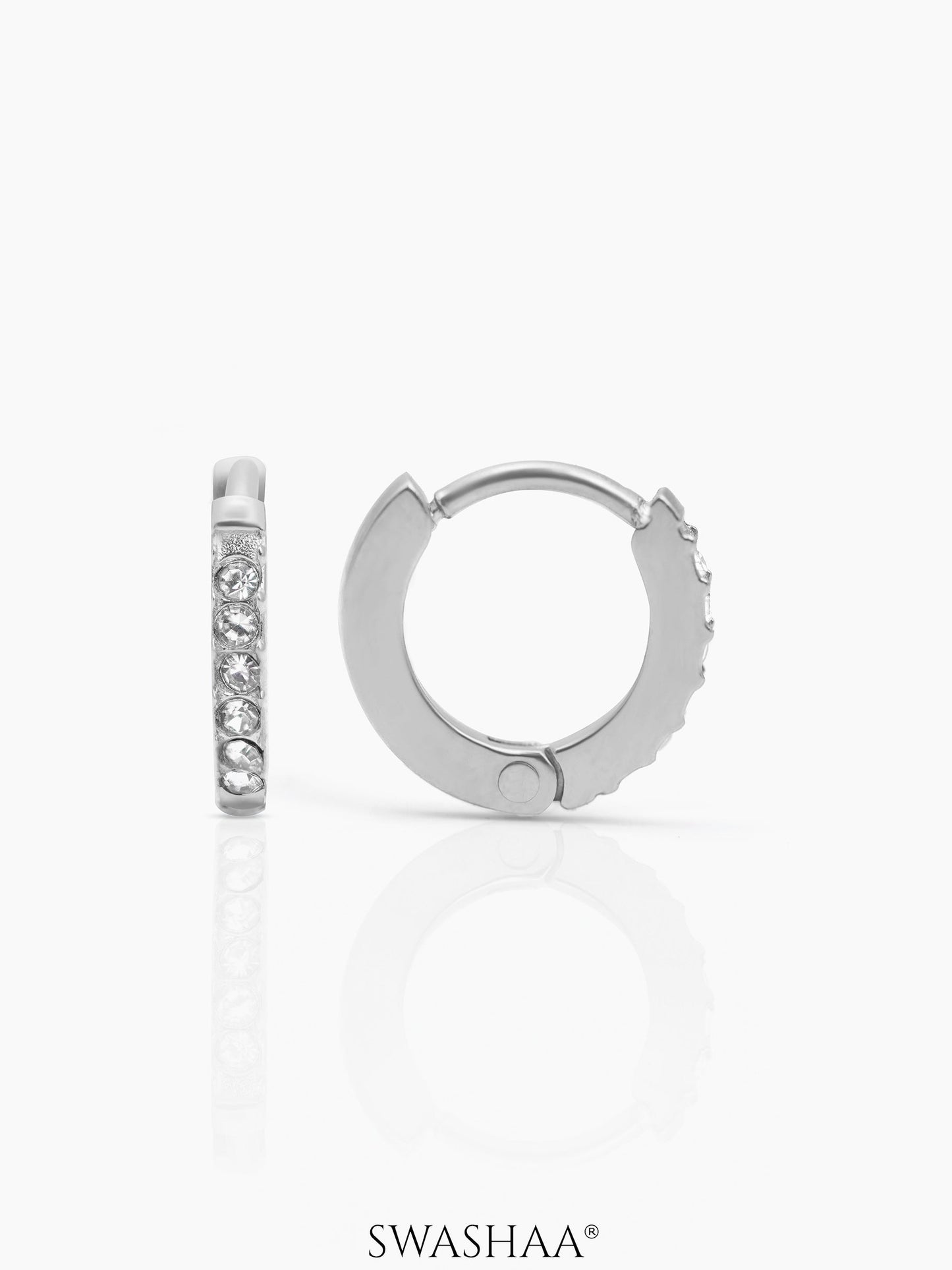 Tiny Diamond Kid's Hoop Earrings Silver