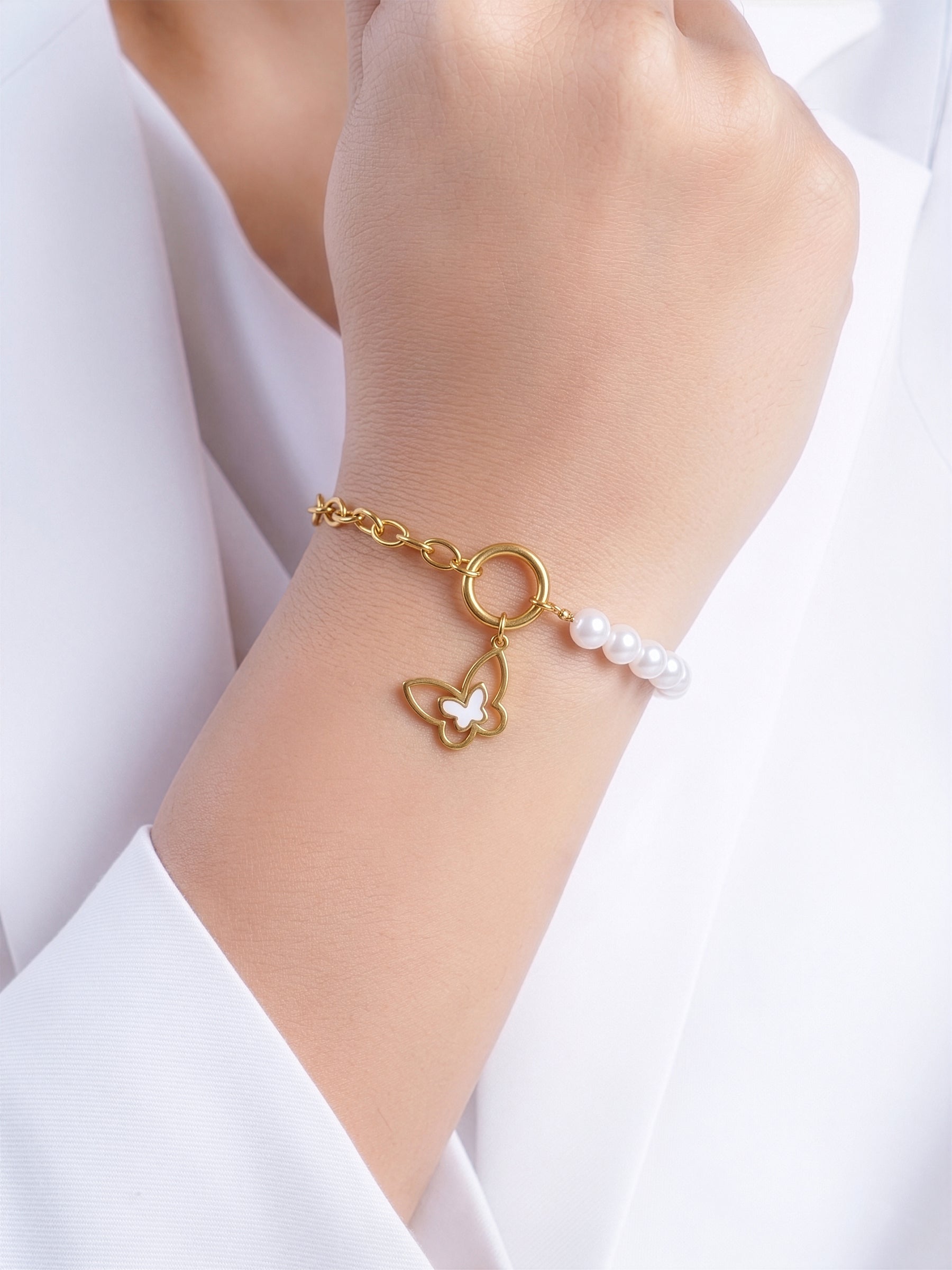 Tivya Butterfly Pearl Charm Bracelet