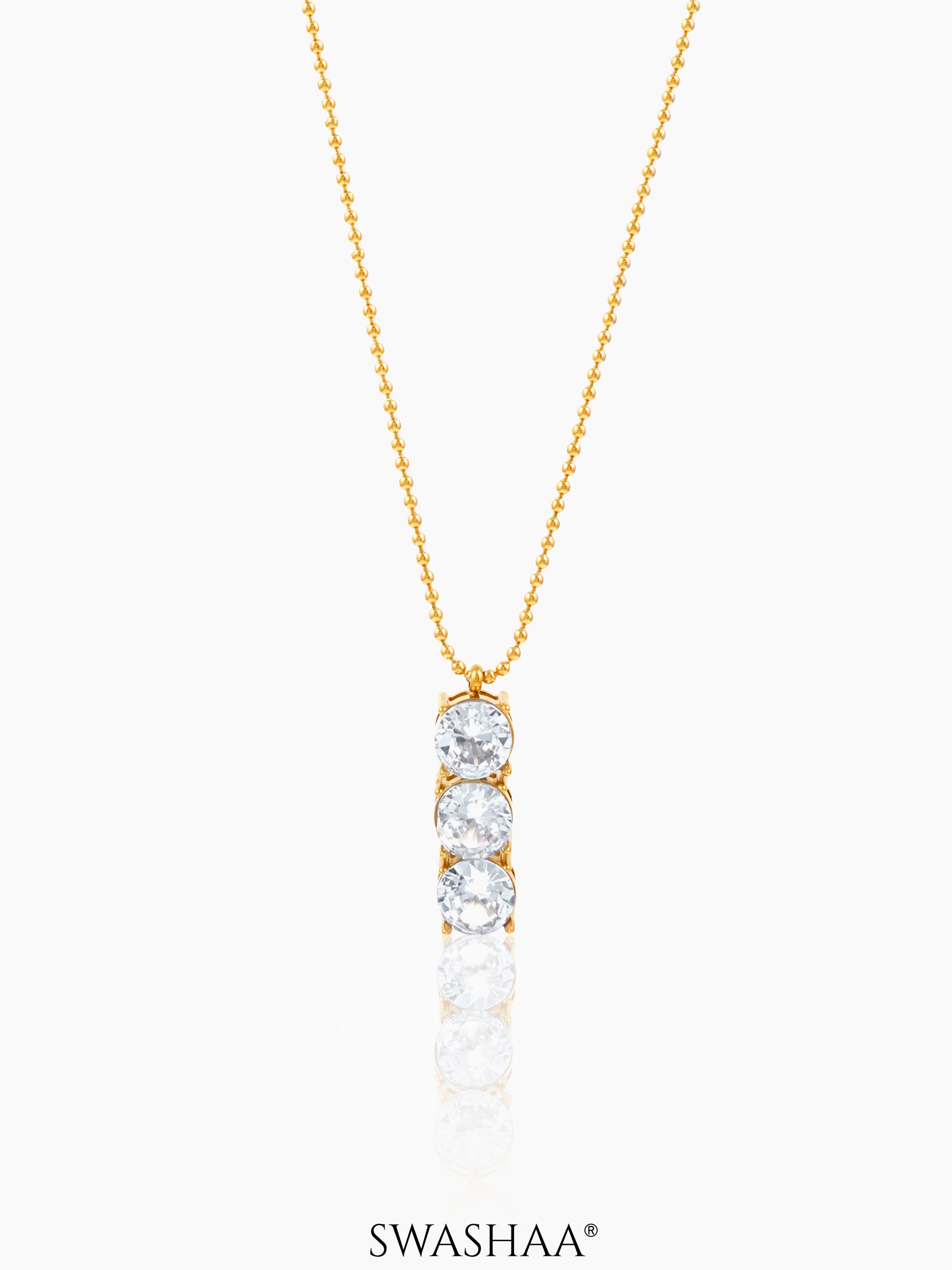Tri Solitaire 18K Gold Plated Necklace Gold