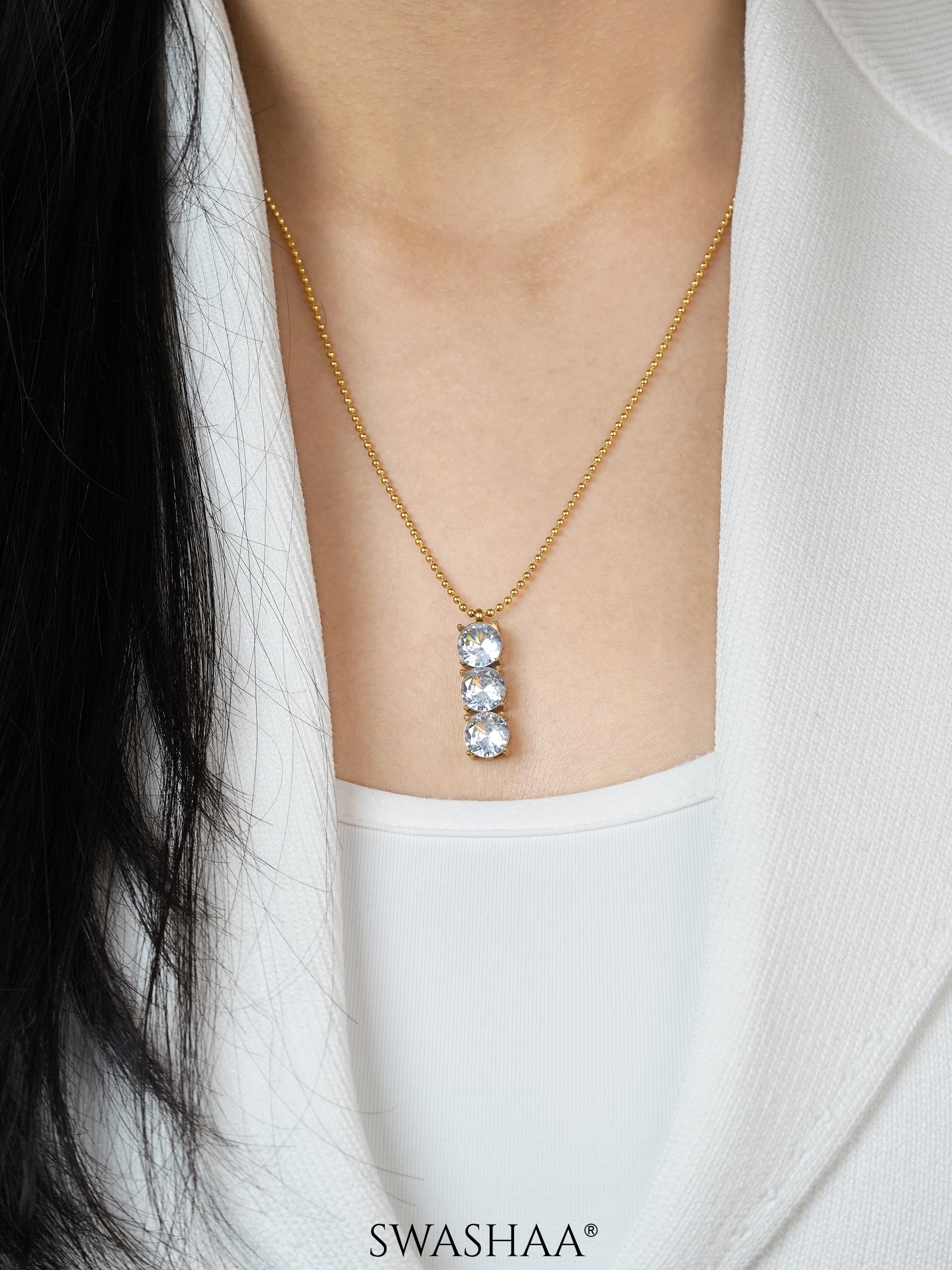 Tri Solitaire 18K Gold Plated Necklace