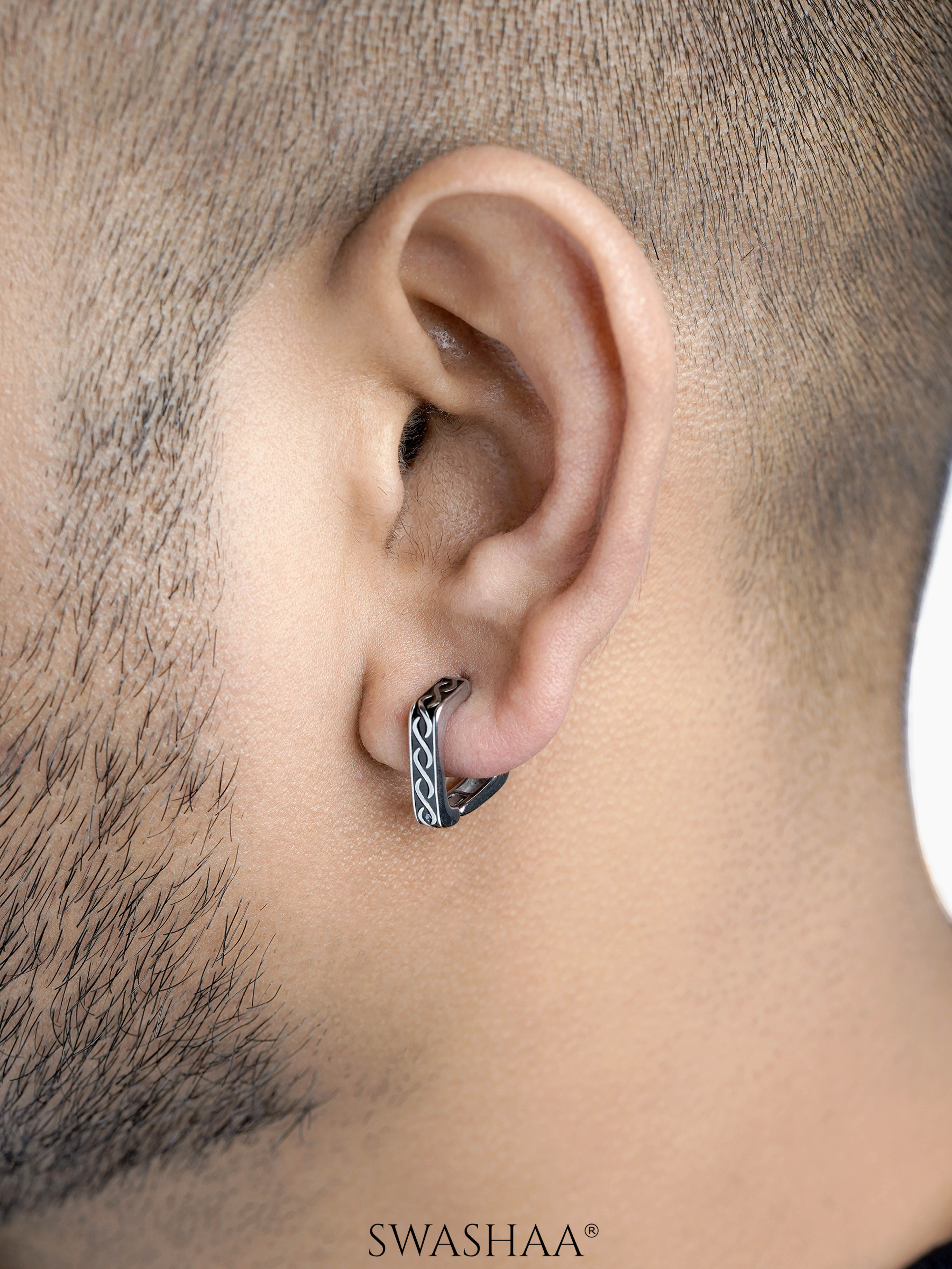 Troy Carved Square Men's Hoop Earrings