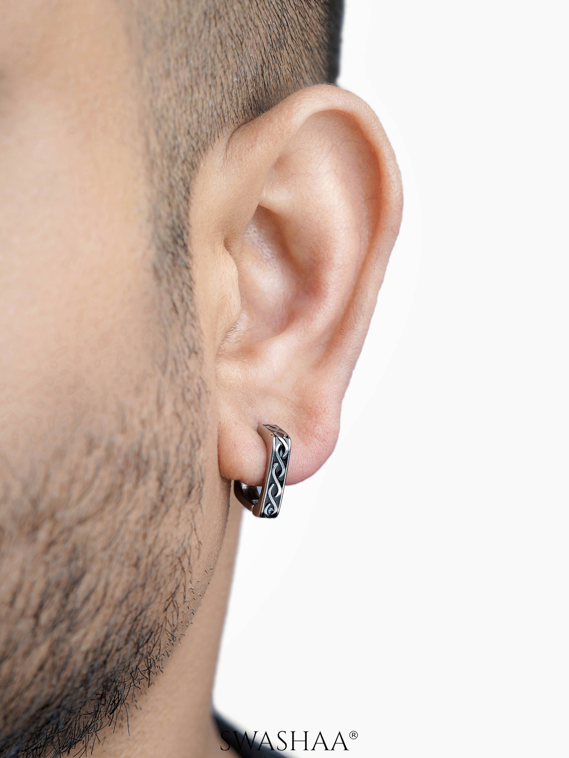 Troy Carved Square Men's Hoop Earrings