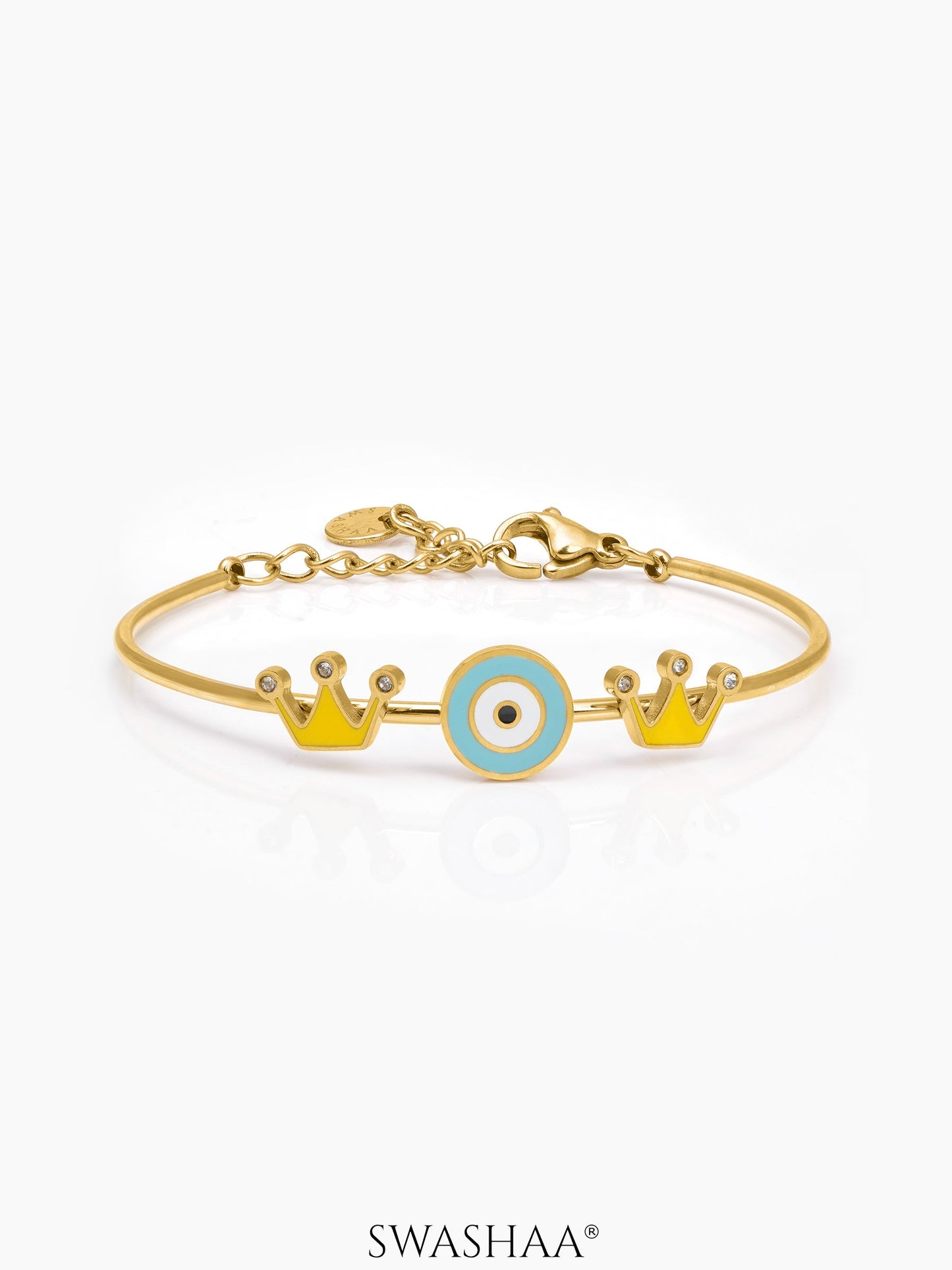 Twinkle Crown Evil Eye 18K Gold Plated Kid's Kada Bracelet Gold