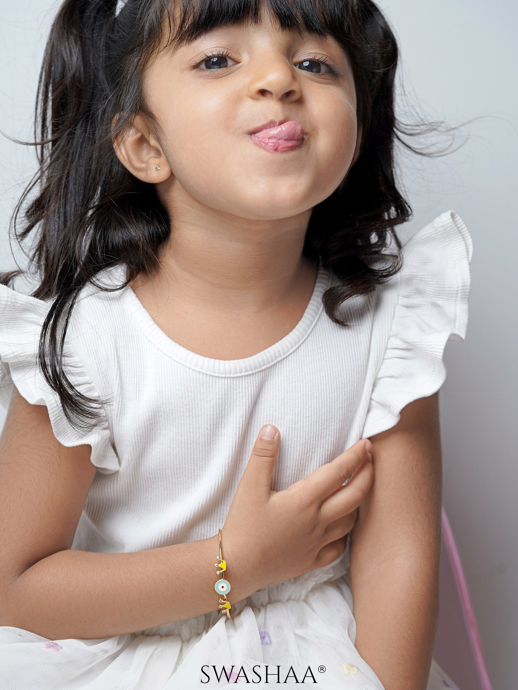 Twinkle Crown Evil Eye 18K Gold Plated Kid's Kada Bracelet