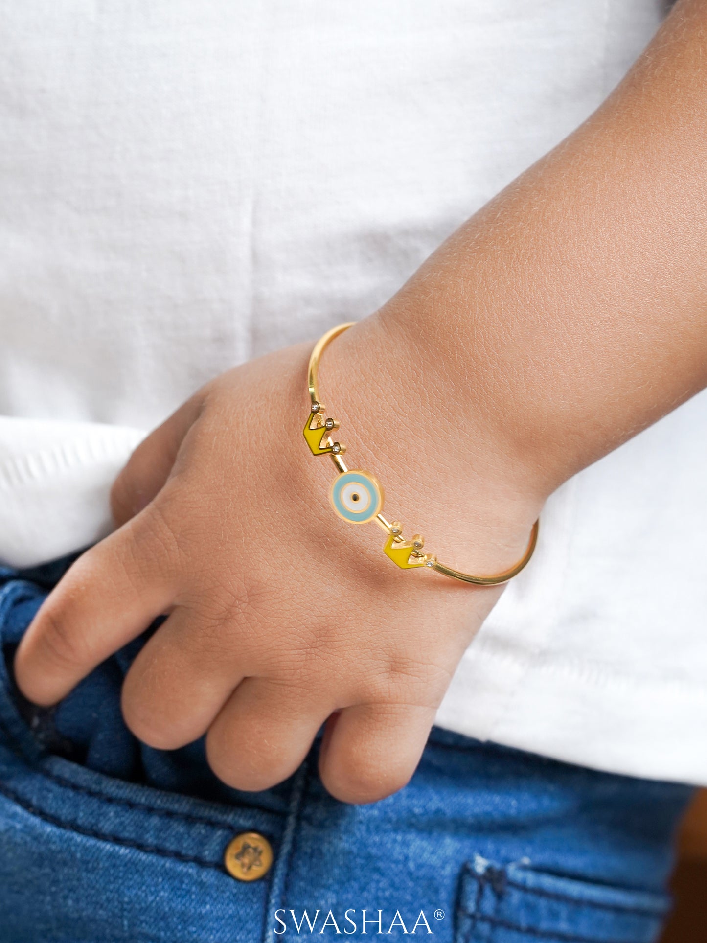 Twinkle Crown Evil Eye 18K Gold Plated Kid's Kada Bracelet