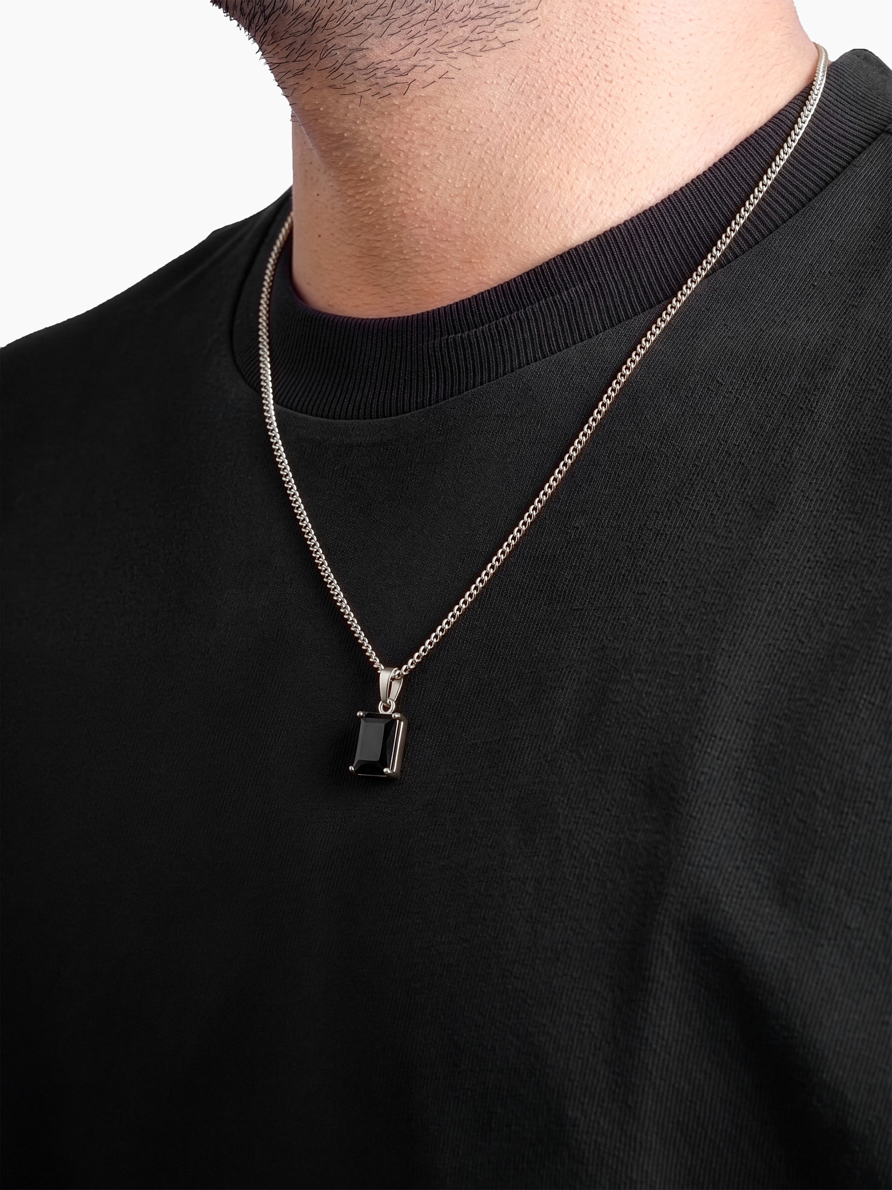 Vaeron Black Stone Silver Men's Chain Pendant