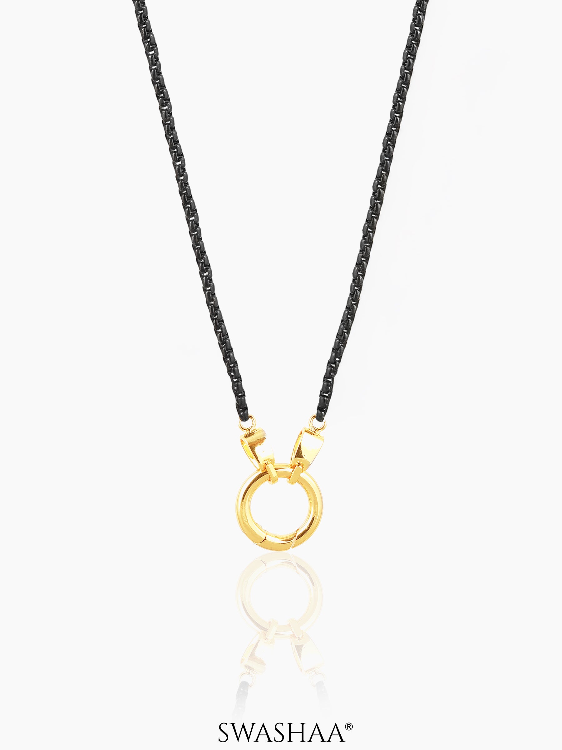 Vangie Eternal Ring Amulate Box Chain Necklace Black-18K Gold
