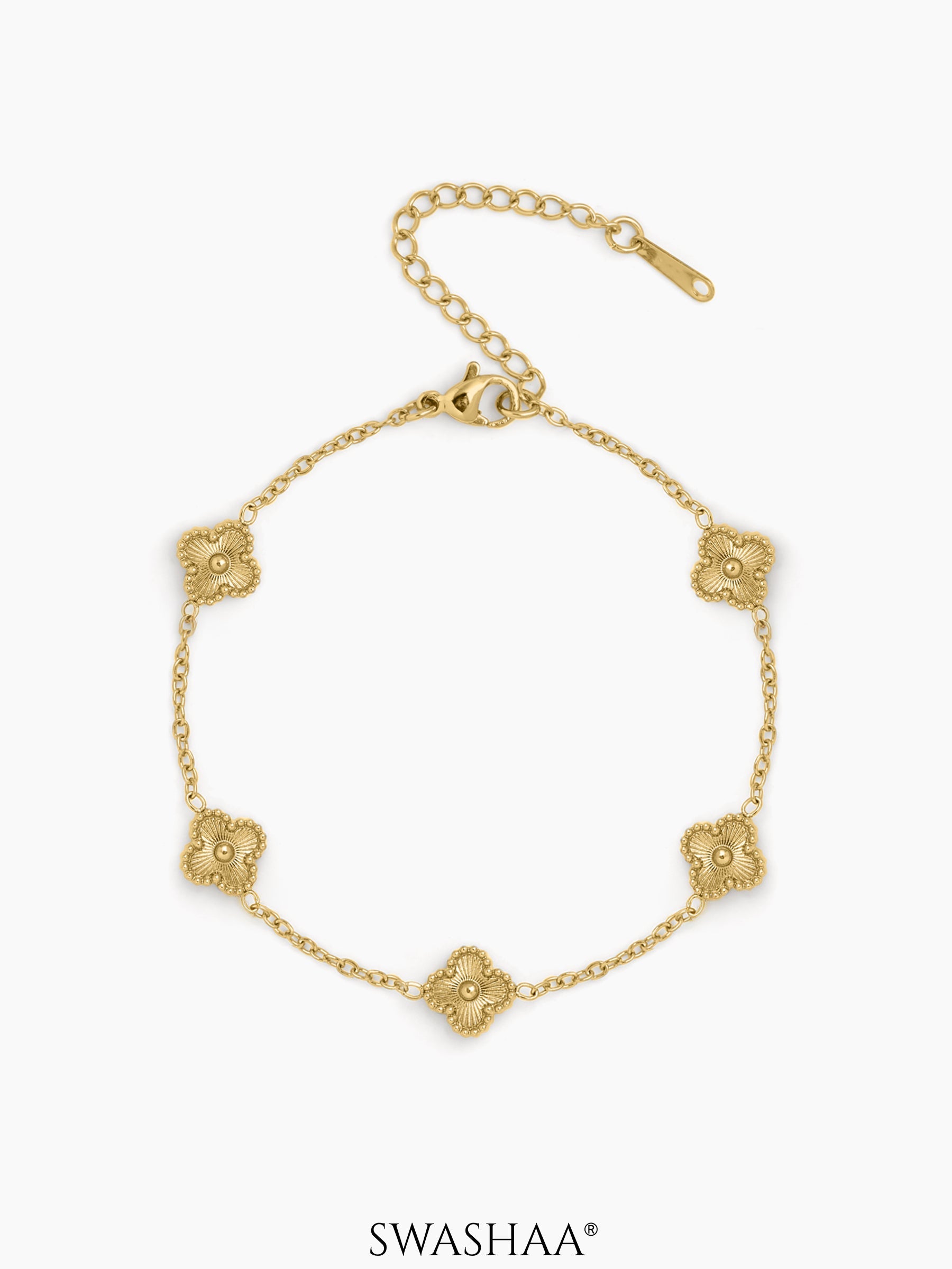 Velmira Clover Charm Bracelet 18K Gold Plated