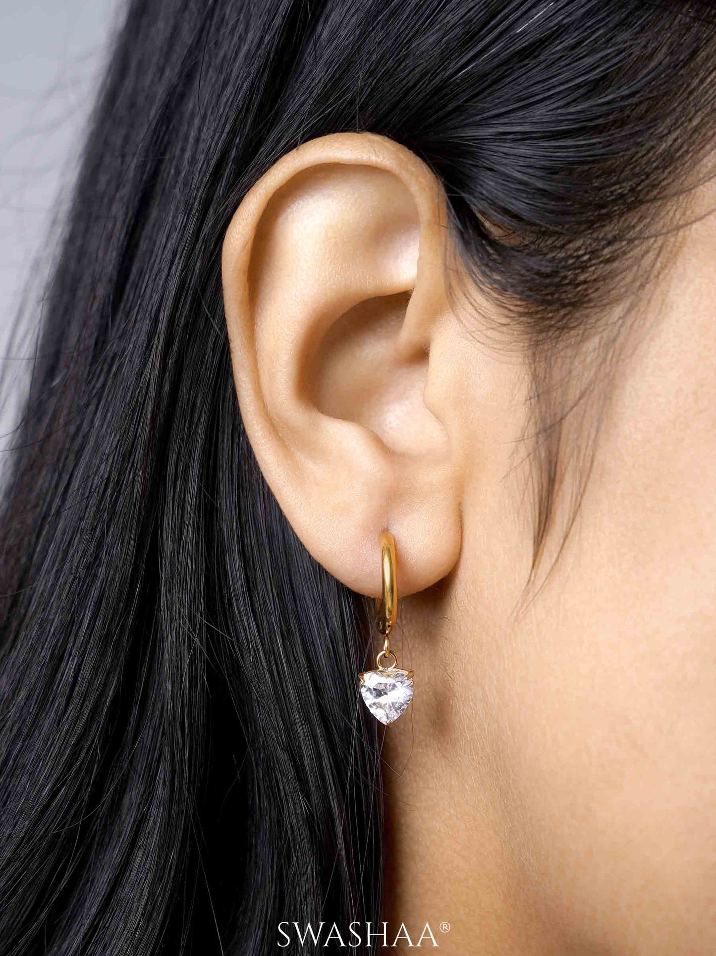 Vera Solitaire 18K Gold Plated Hoop Earrings