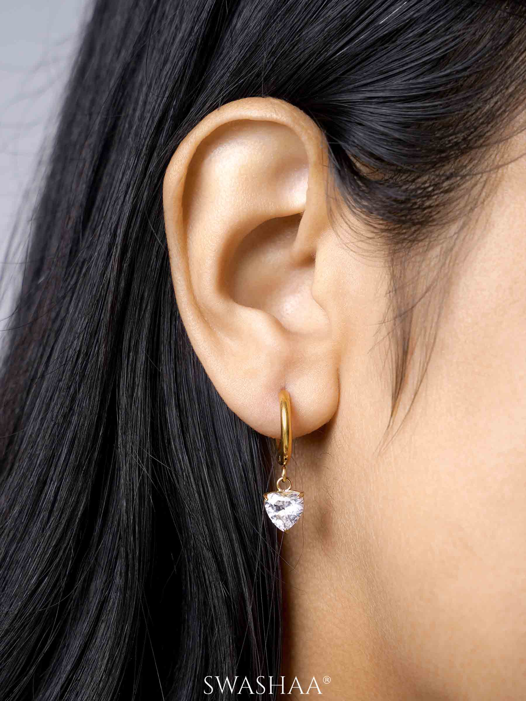 Vera Solitaire 18K Gold Plated Hoop Earrings