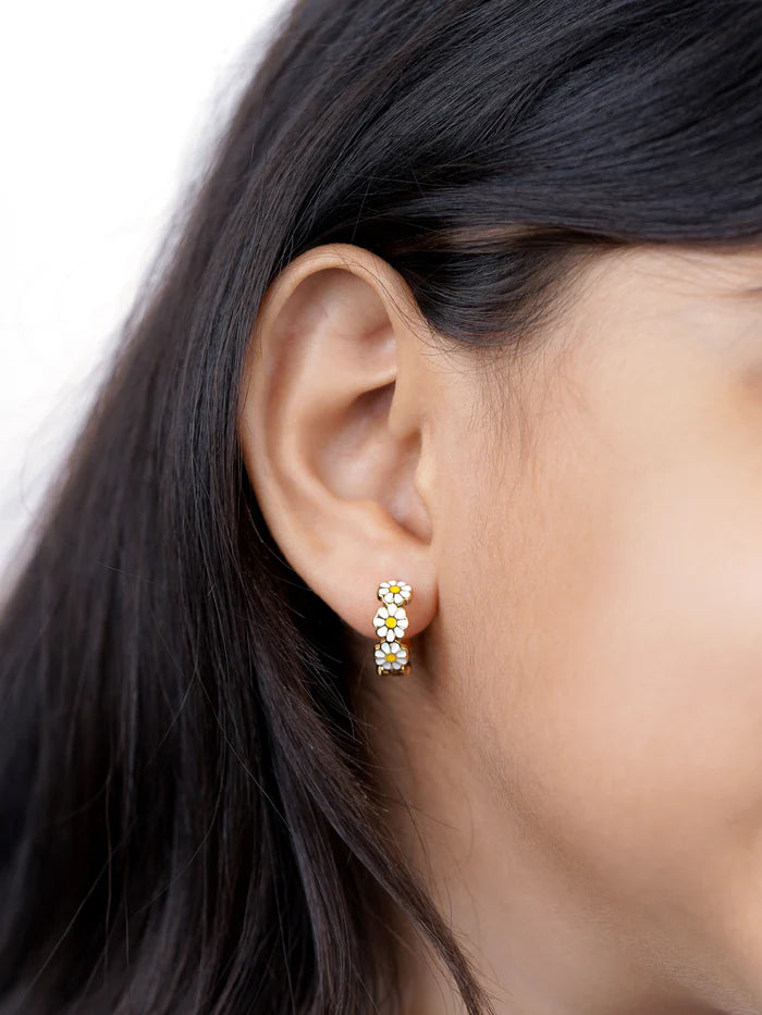 White Flower 18K Gold Plated Kid's Hoops Earrings