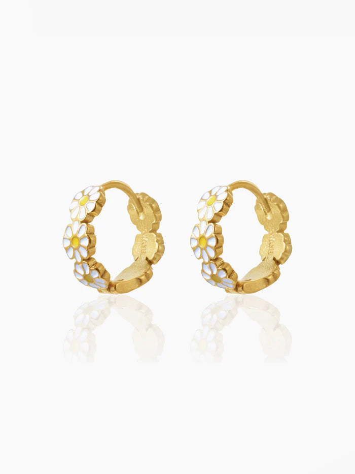White Flower 18K Gold Plated Kid's Hoops Earrings