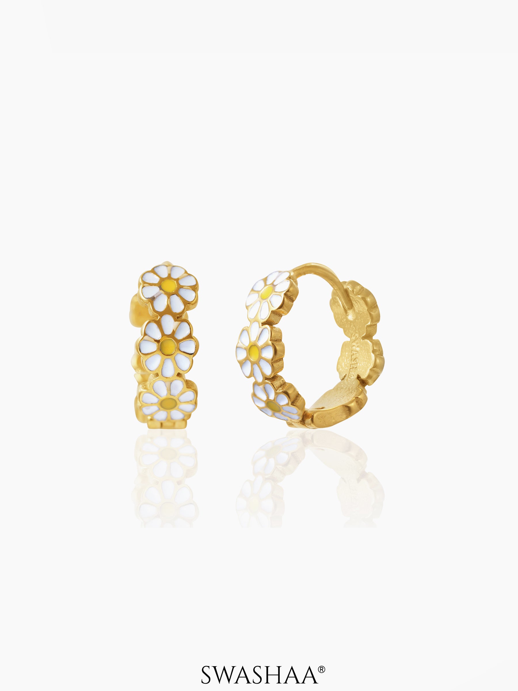 White Flower 18K Gold Plated Kid's Hoops Earrings Gold