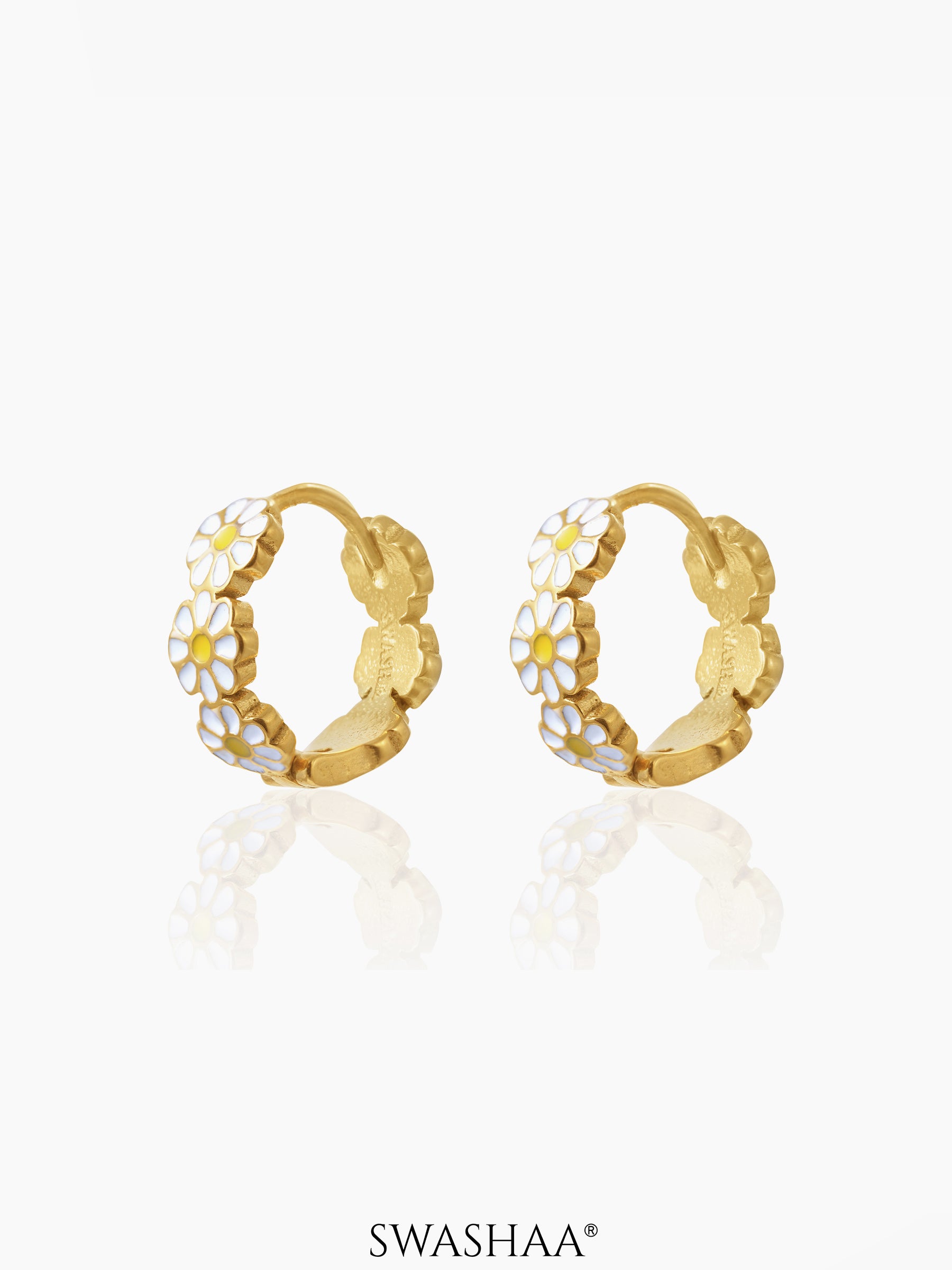 White Flower 18K Gold Plated Kid's Hoops Earrings