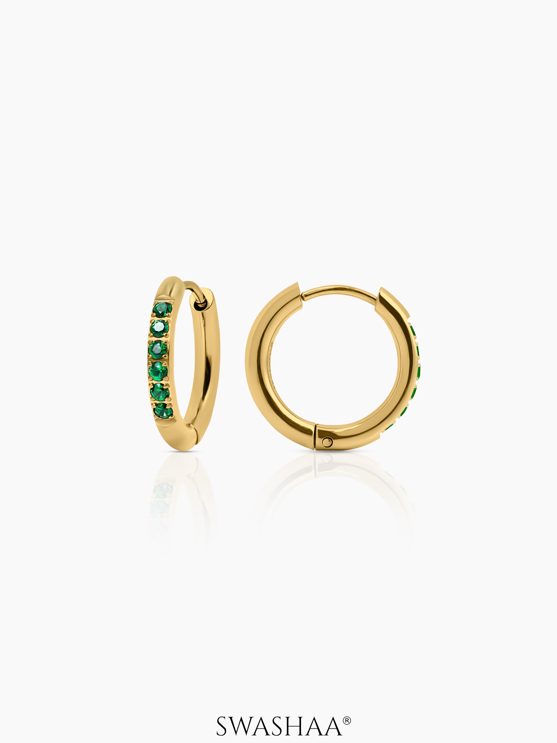 Zareen 18K Gold Plated Women's Hoop Earrings Green - 18K Gold