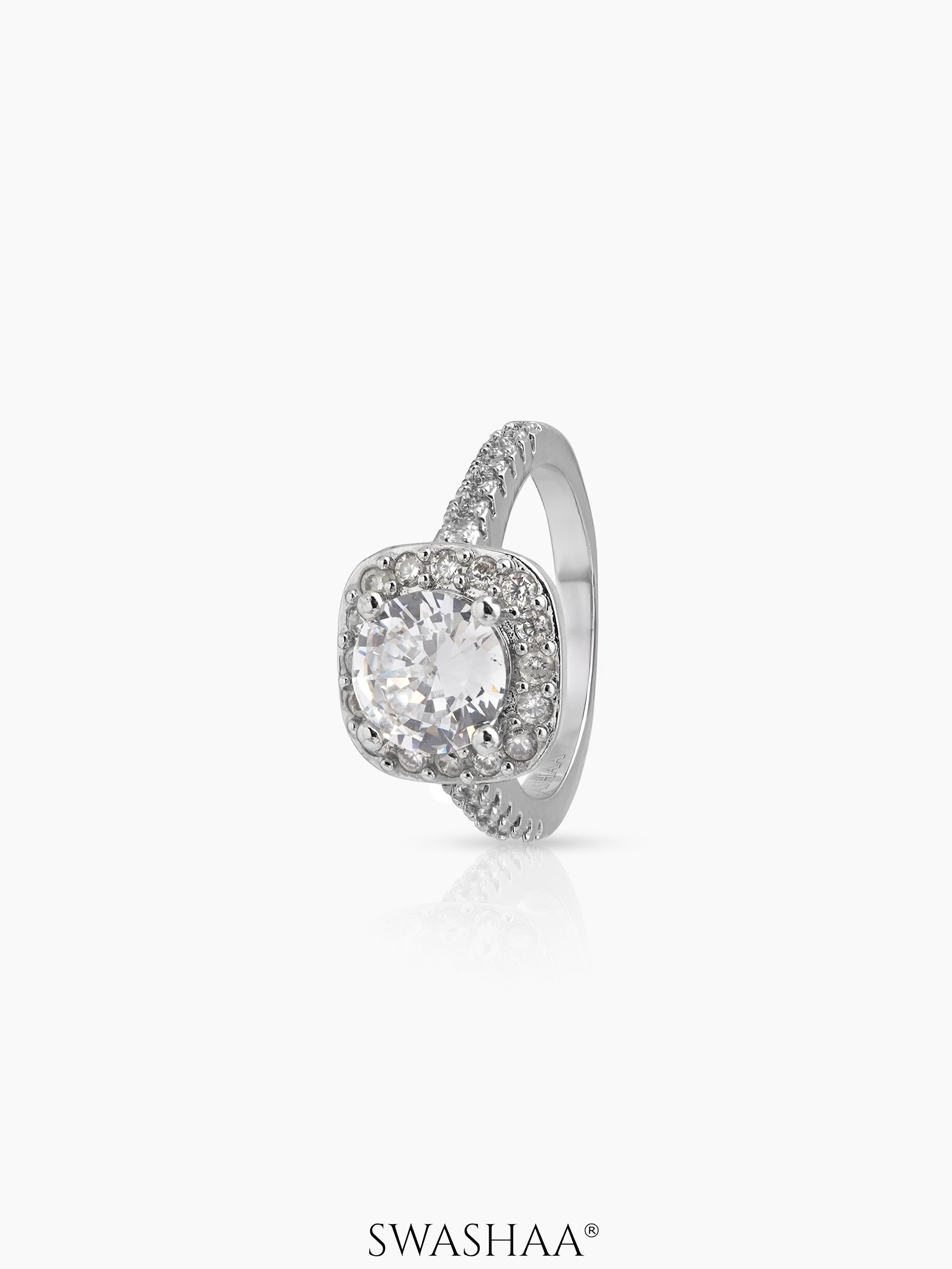 Zariel Cushion Solitaire Ring Silver