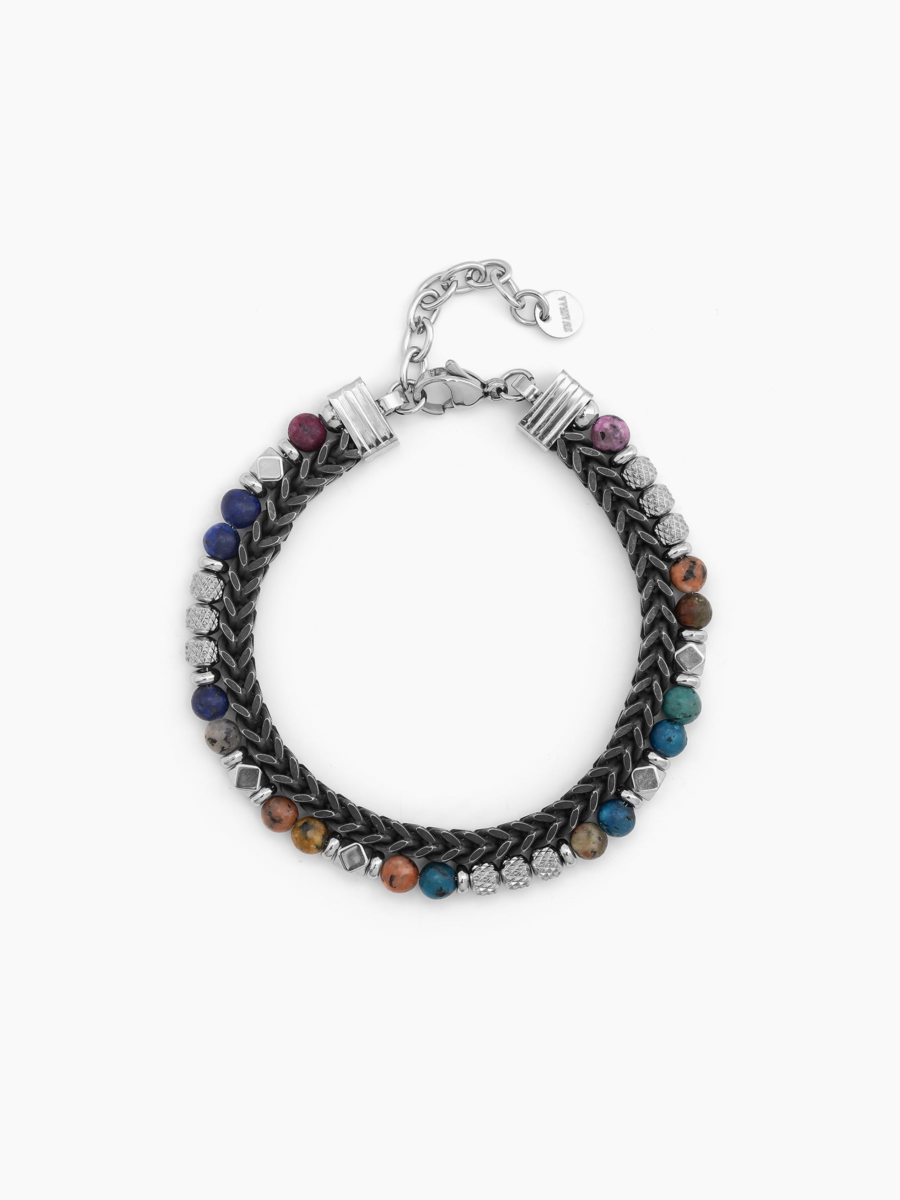 Zayron Beaded Black - Silver Men’s Chain Bracelet Black-Silver