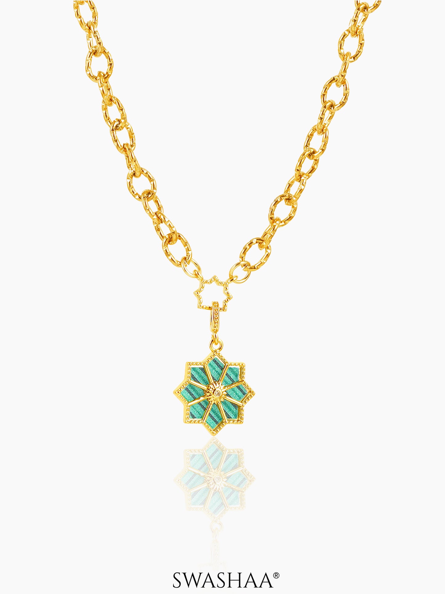 Zinnia Green Jade Blossom 18K Gold Plated Necklace Gold