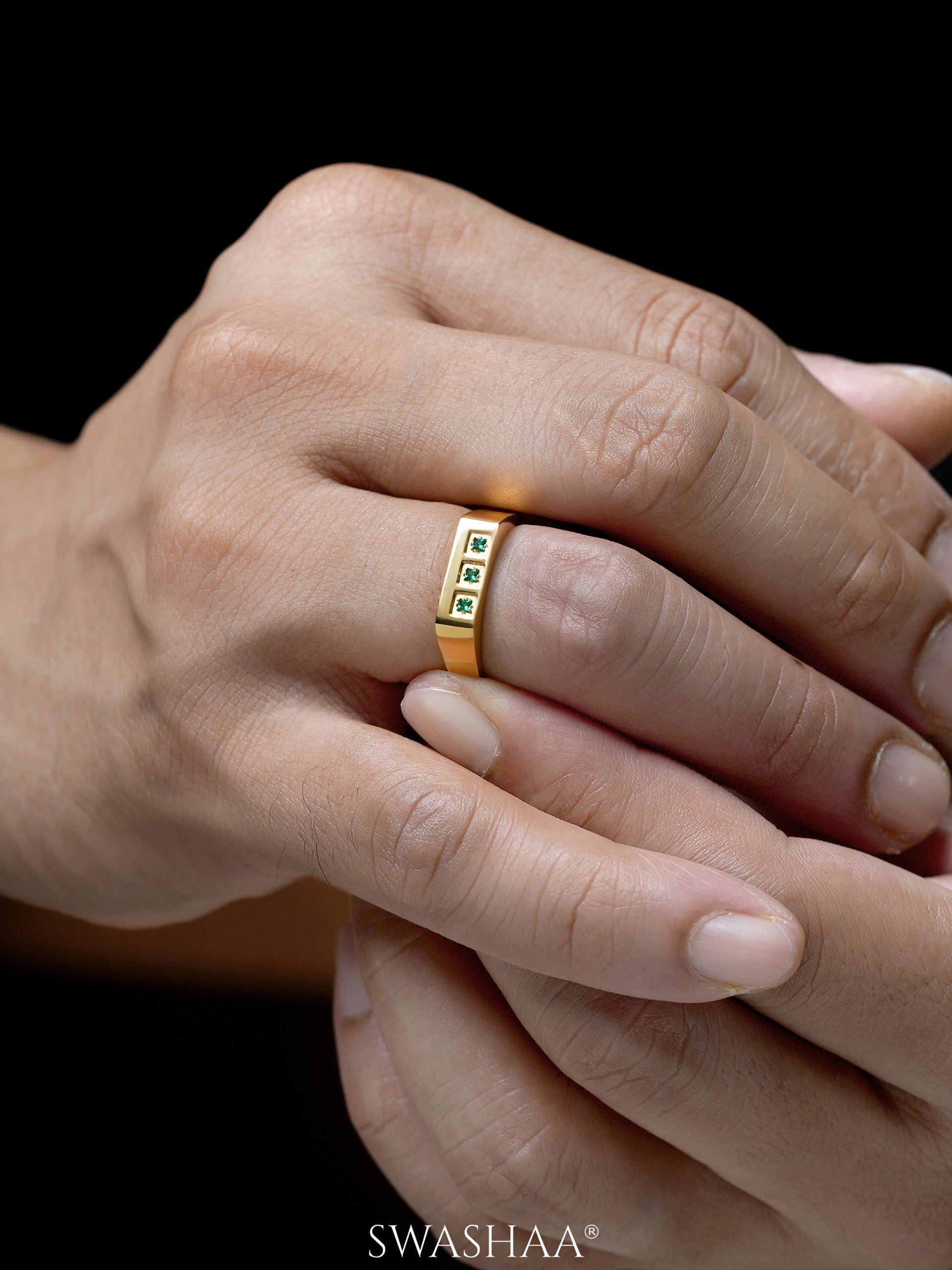 Zyro Trigreen Signet Men's Ring