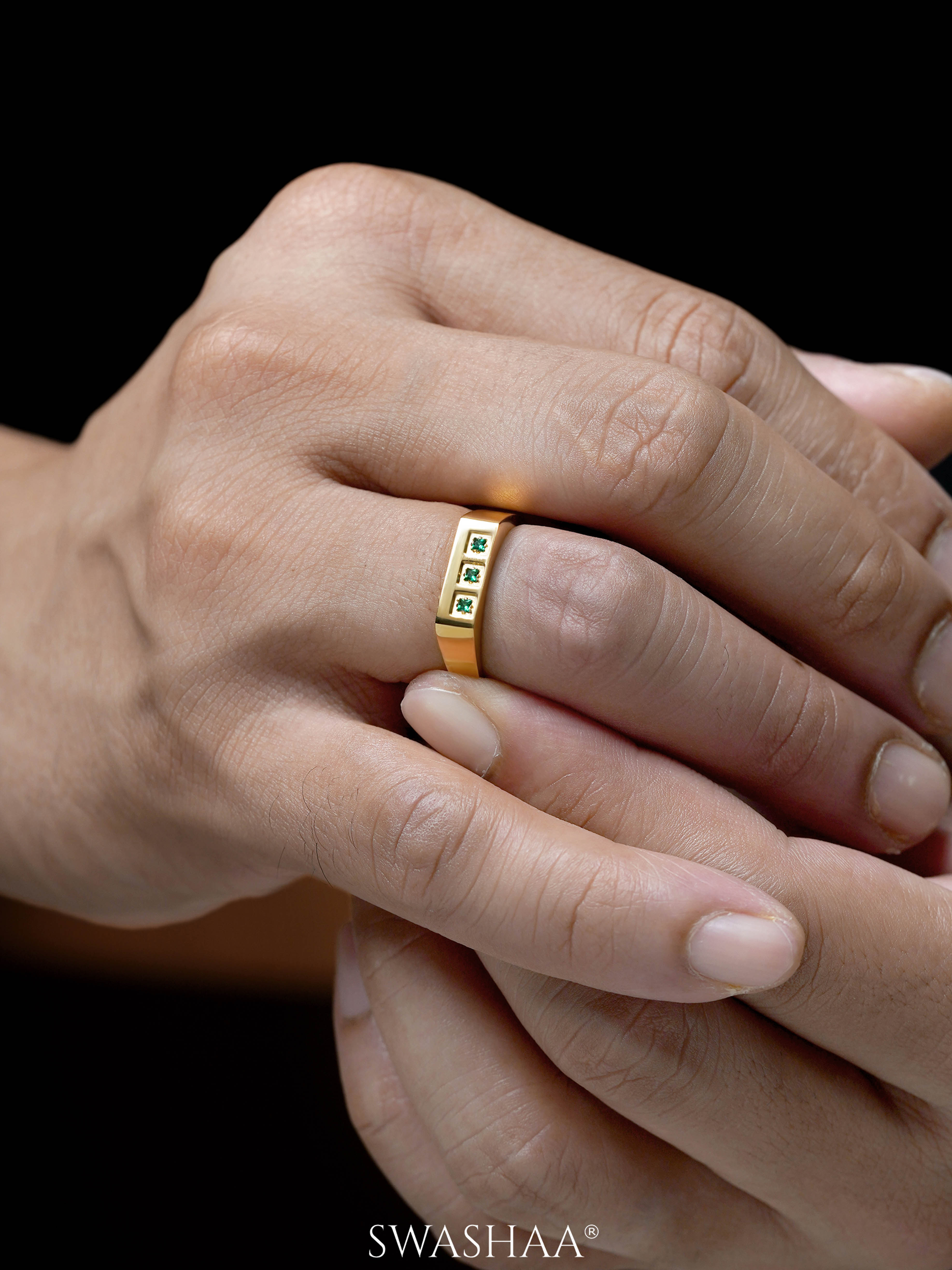 Zyro Trigreen Signet Men's Ring