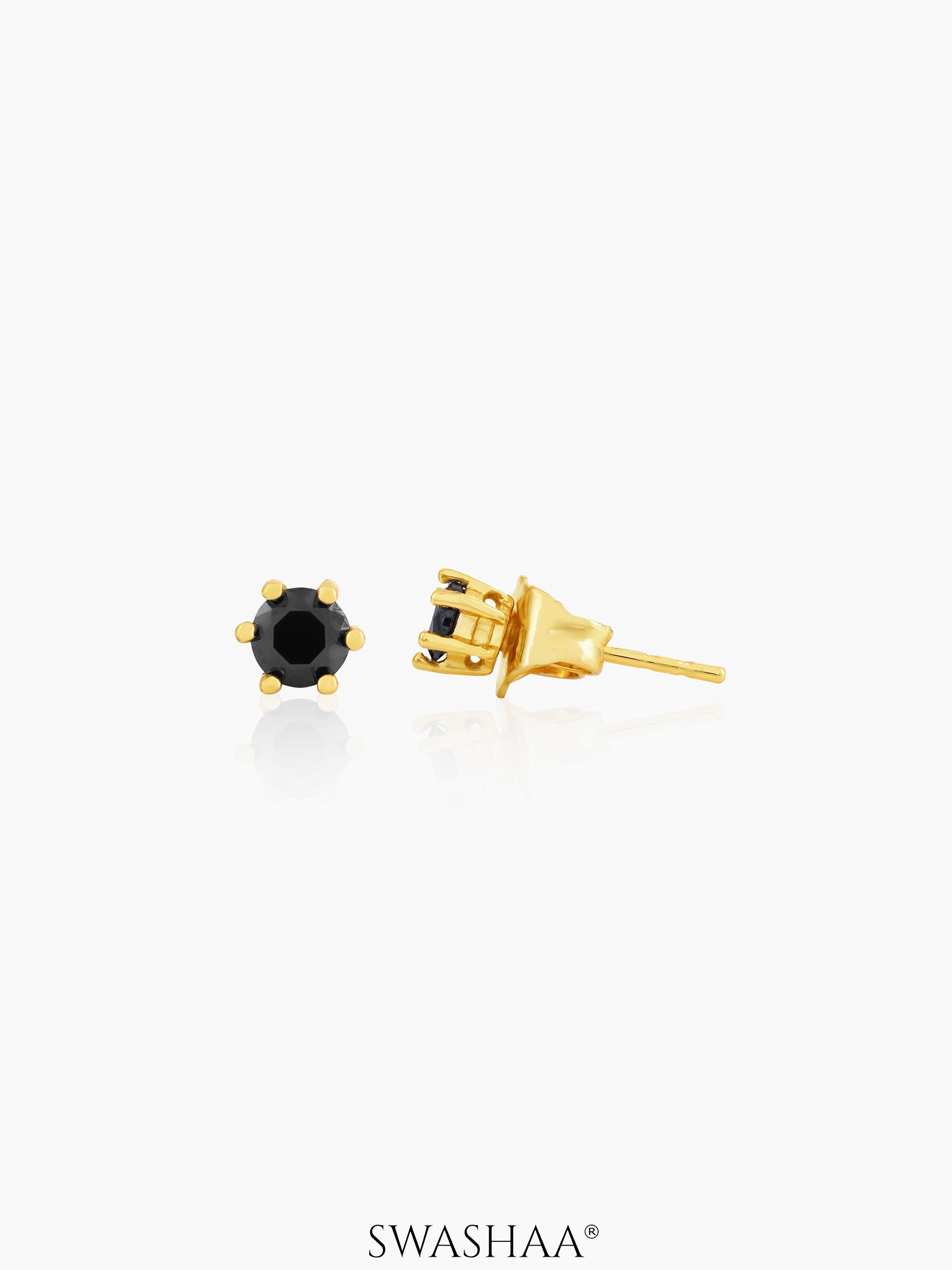 Zyron Black Solitaire Men's Stud Earrings 18K Gold Plated