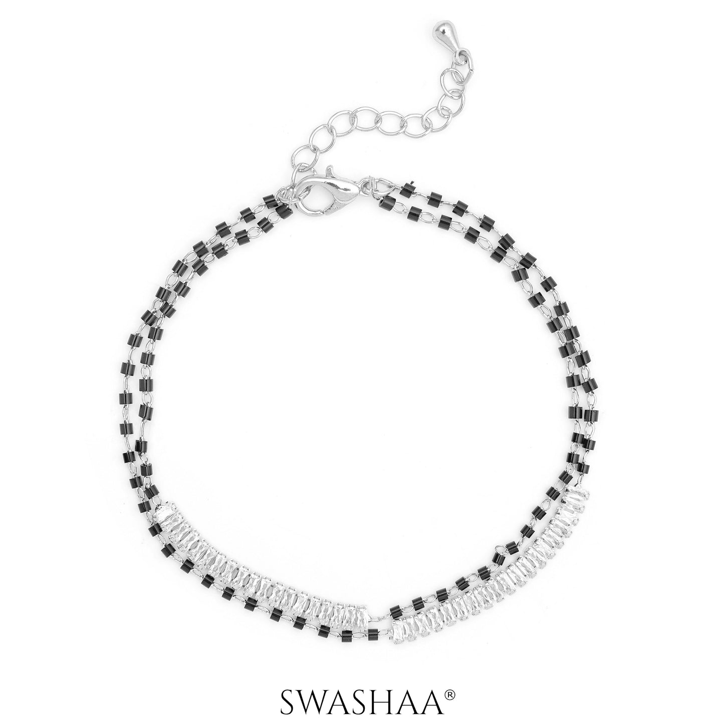 Samiha Baguette Diamond Mangalsutra Bracelet Silver