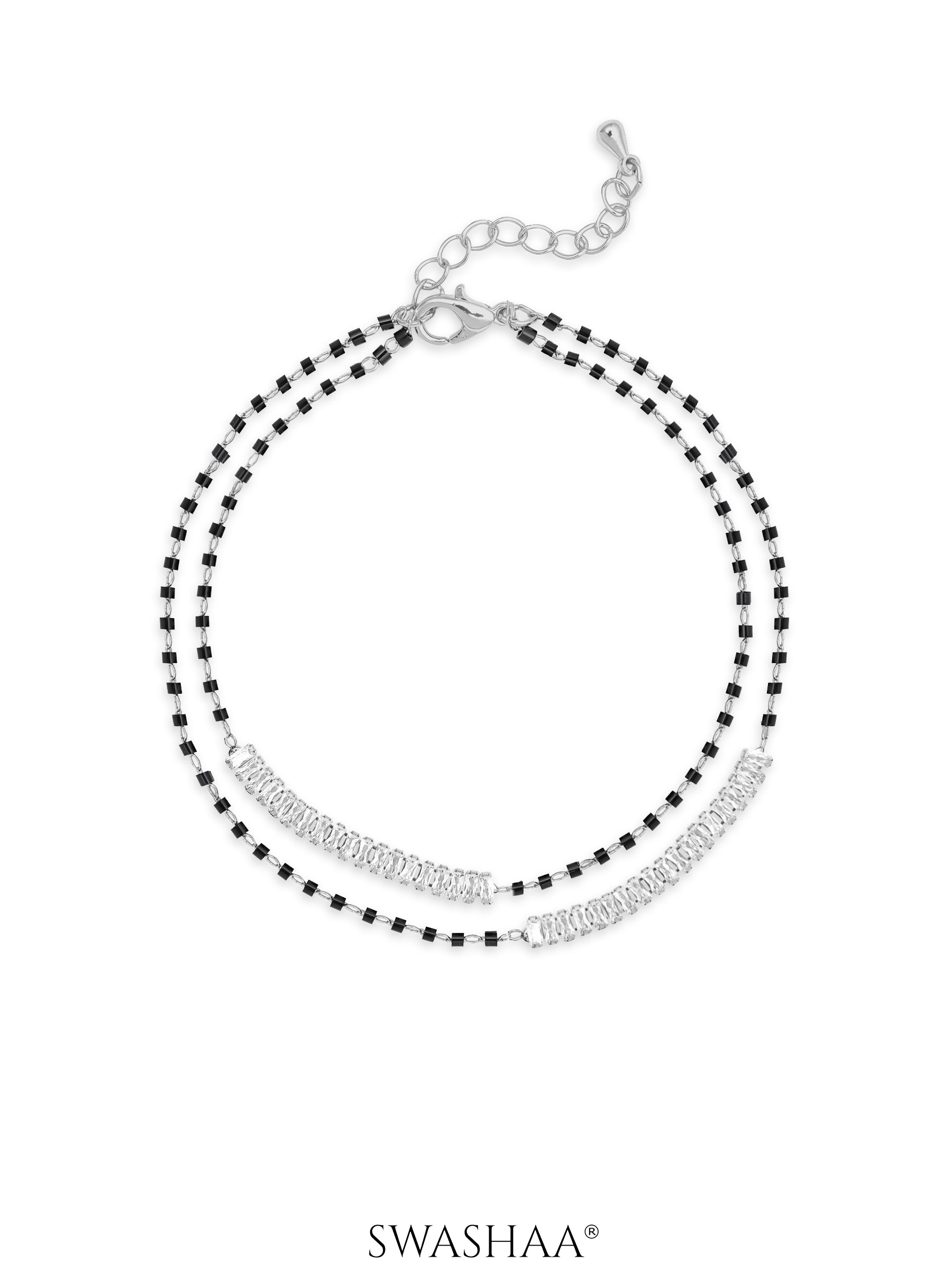 Samiha Baguette Diamond Mangalsutra Bracelet Silver