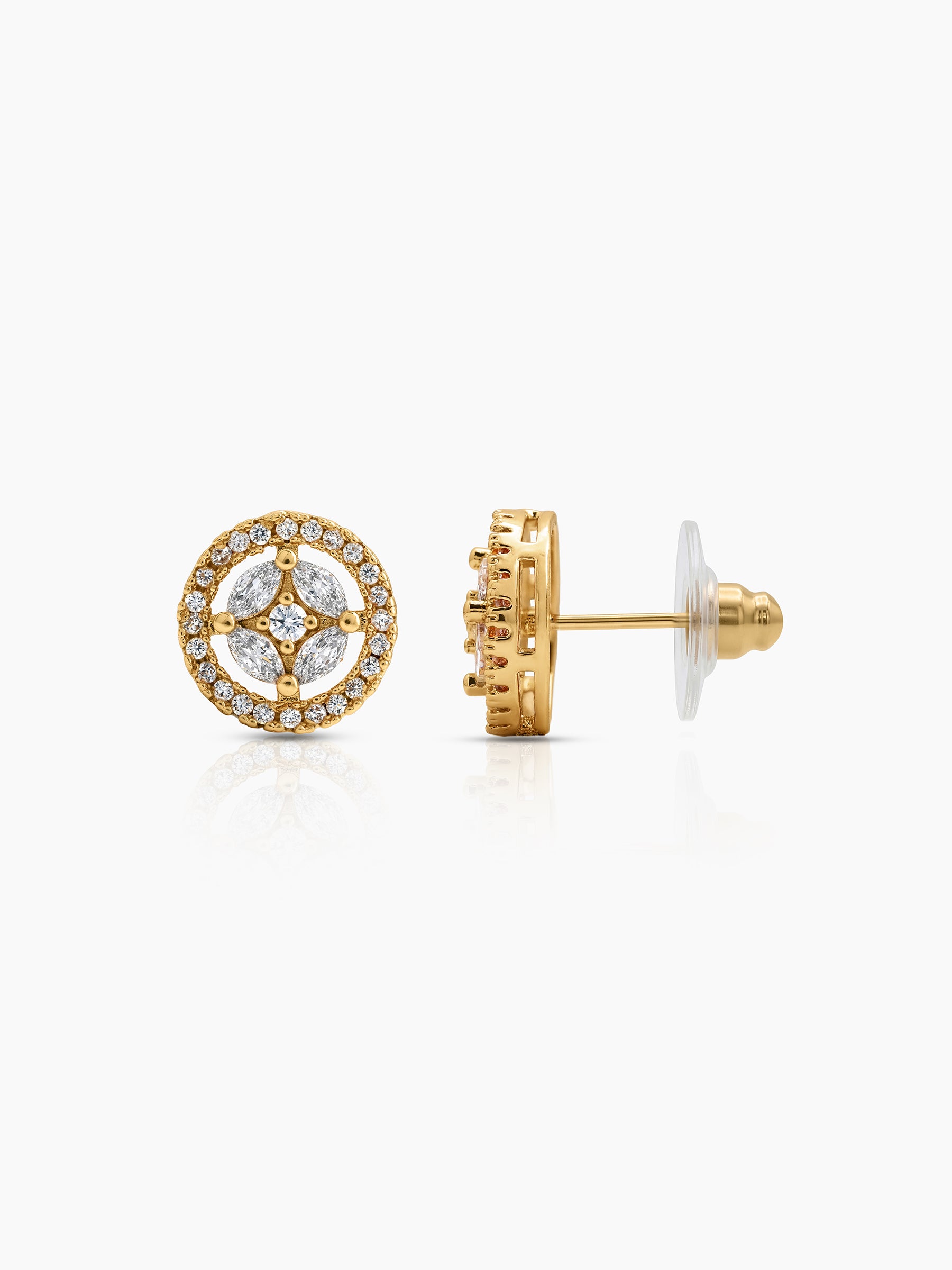 Savera Halo Solitaire 18K Gold Plated Earrings Gold