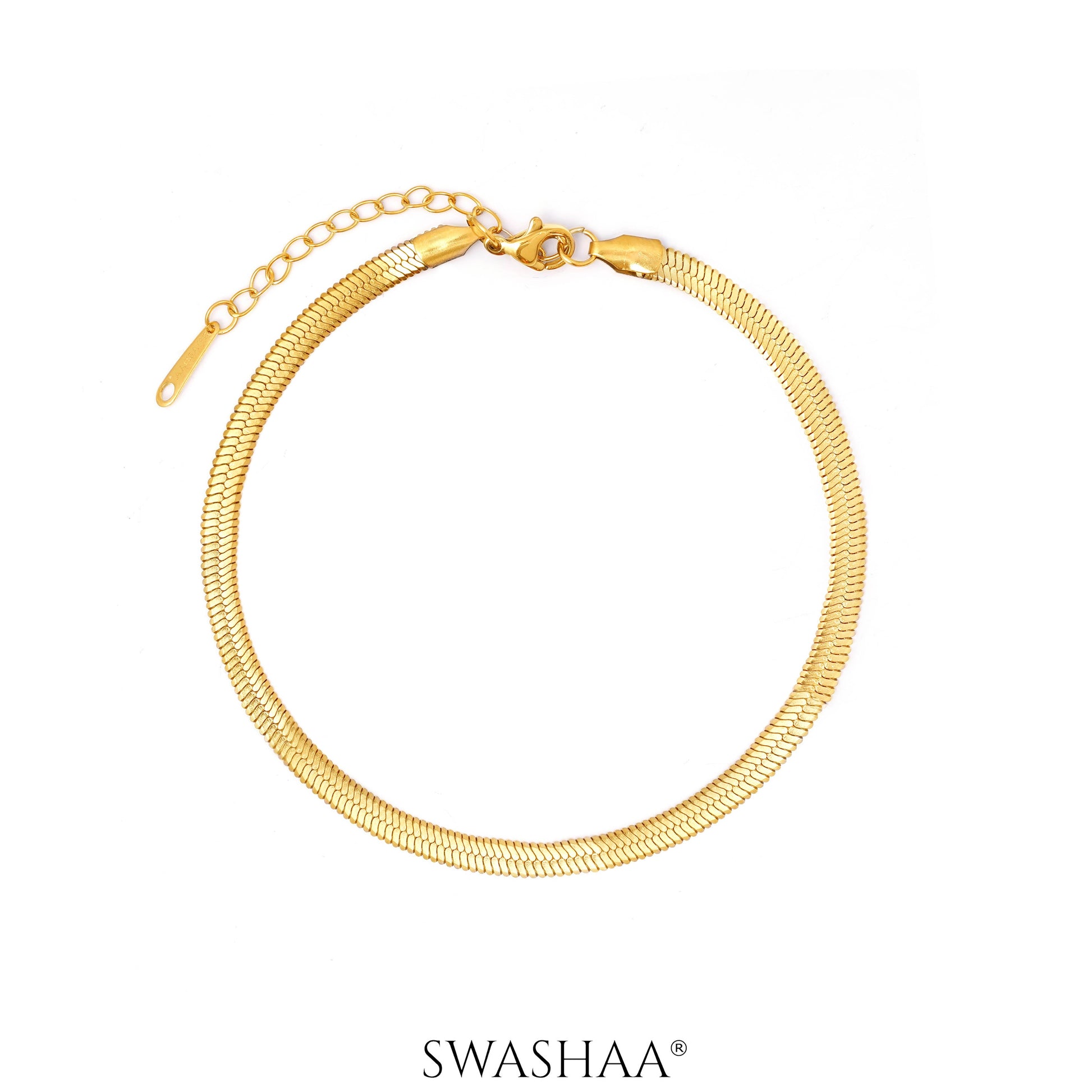 Aanya Sleek Herringbone Chain 18K Gold Plated Women's Anklet Gold