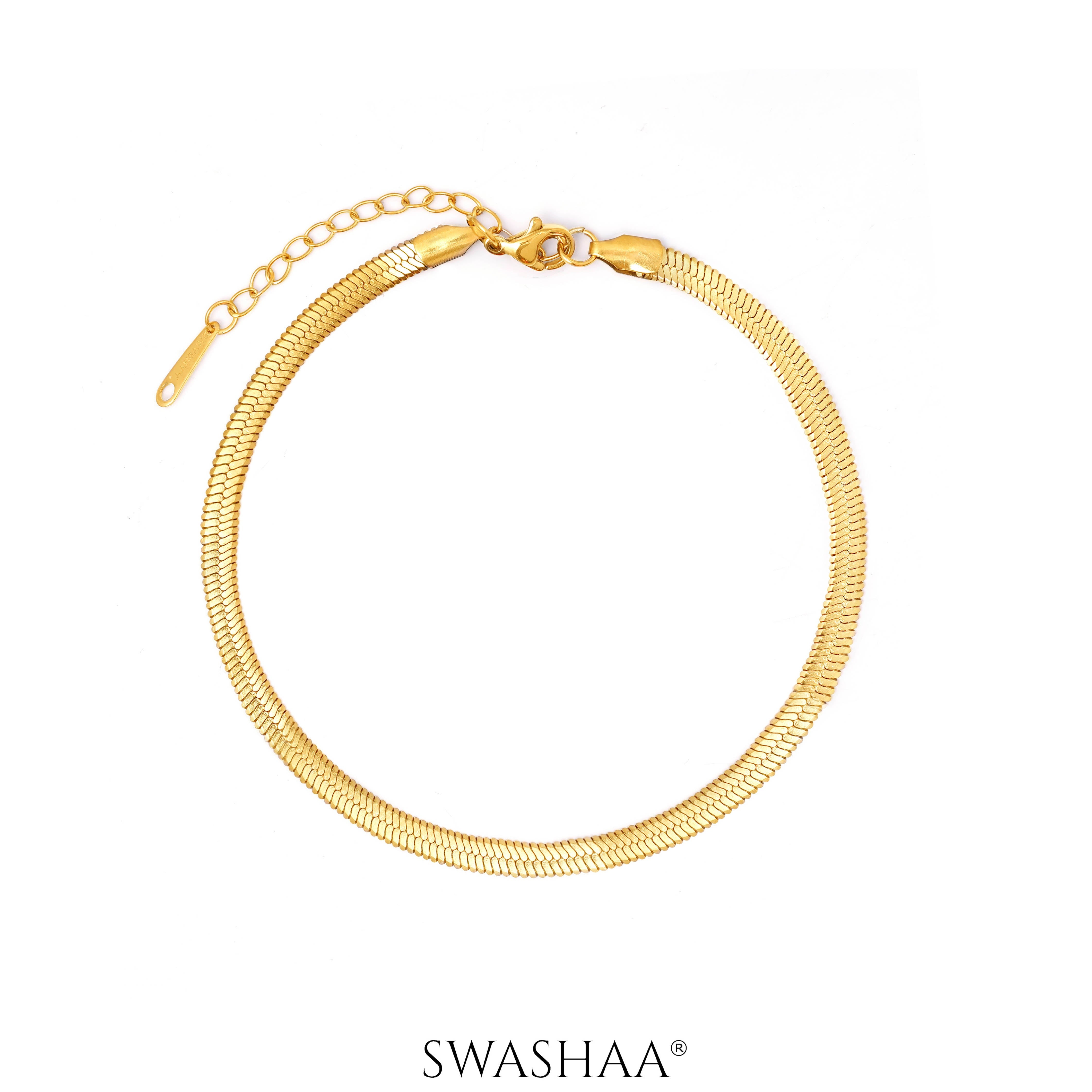 Aanya Sleek Herringbone Chain 18K Gold Plated Women's Anklet Gold