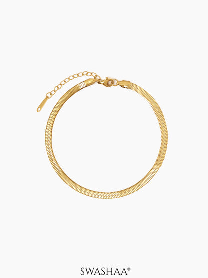 Aanya Sleek Herringbone Chain 18K Gold Plated Women's Anklet Gold