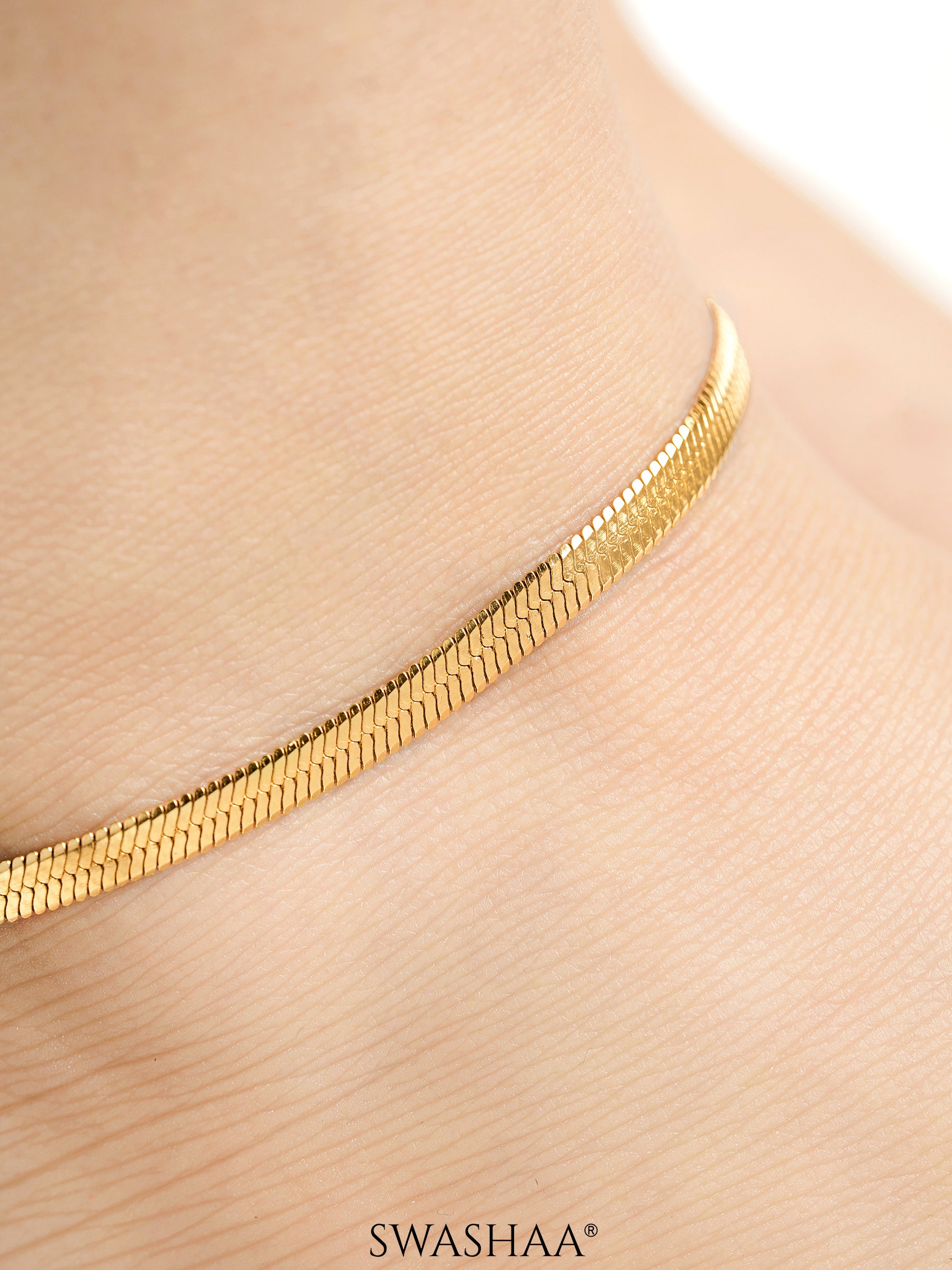 Aanya Sleek Herringbone Chain 18K Gold Plated Women's Anklet
