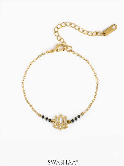 Aaradhya Lotus Motif Mangalsutra Bracelet 18K Gold Plated