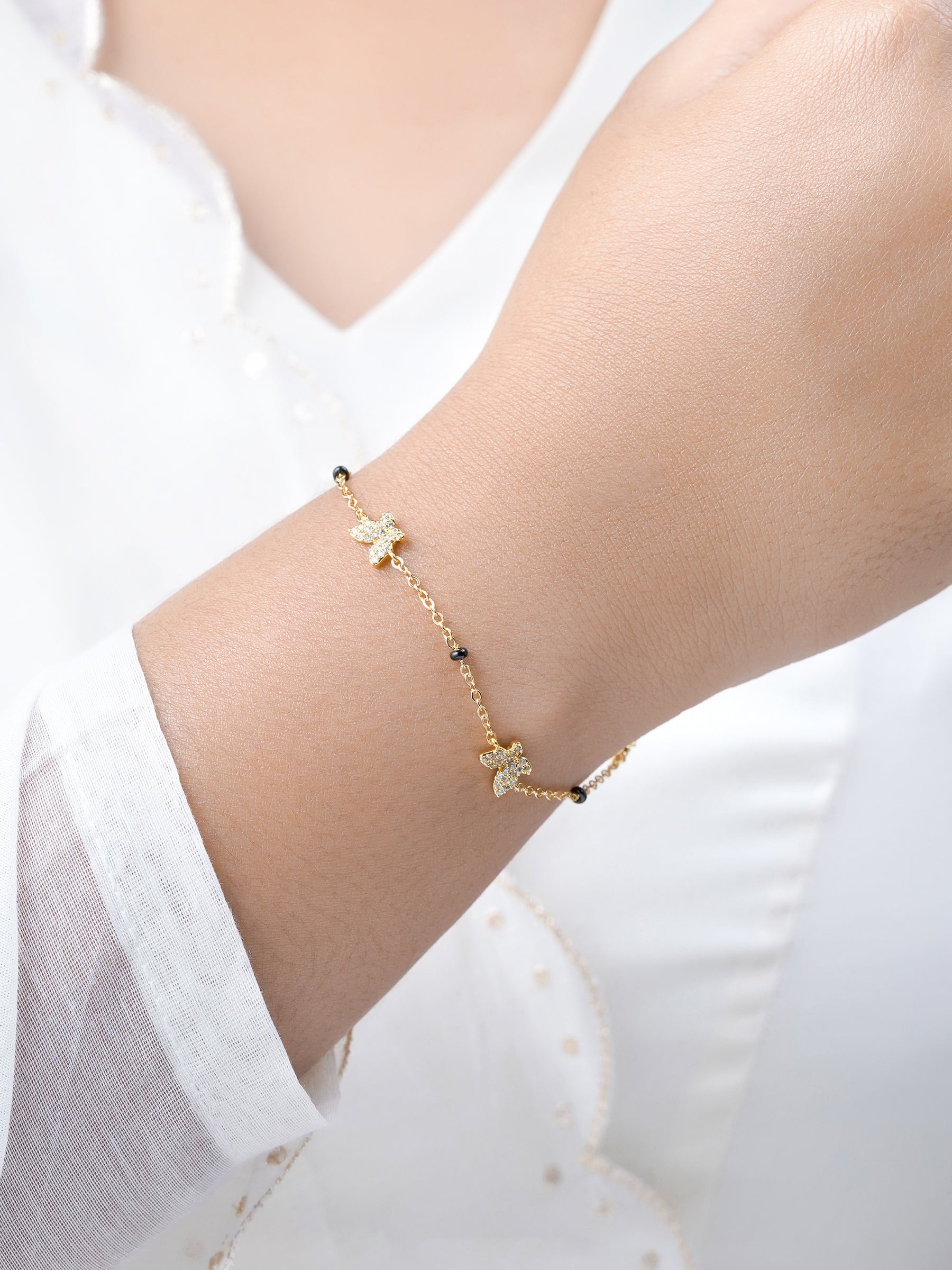 Aarini Butterfly Diamond 18K Gold Plated Mangalsutra Bracelet