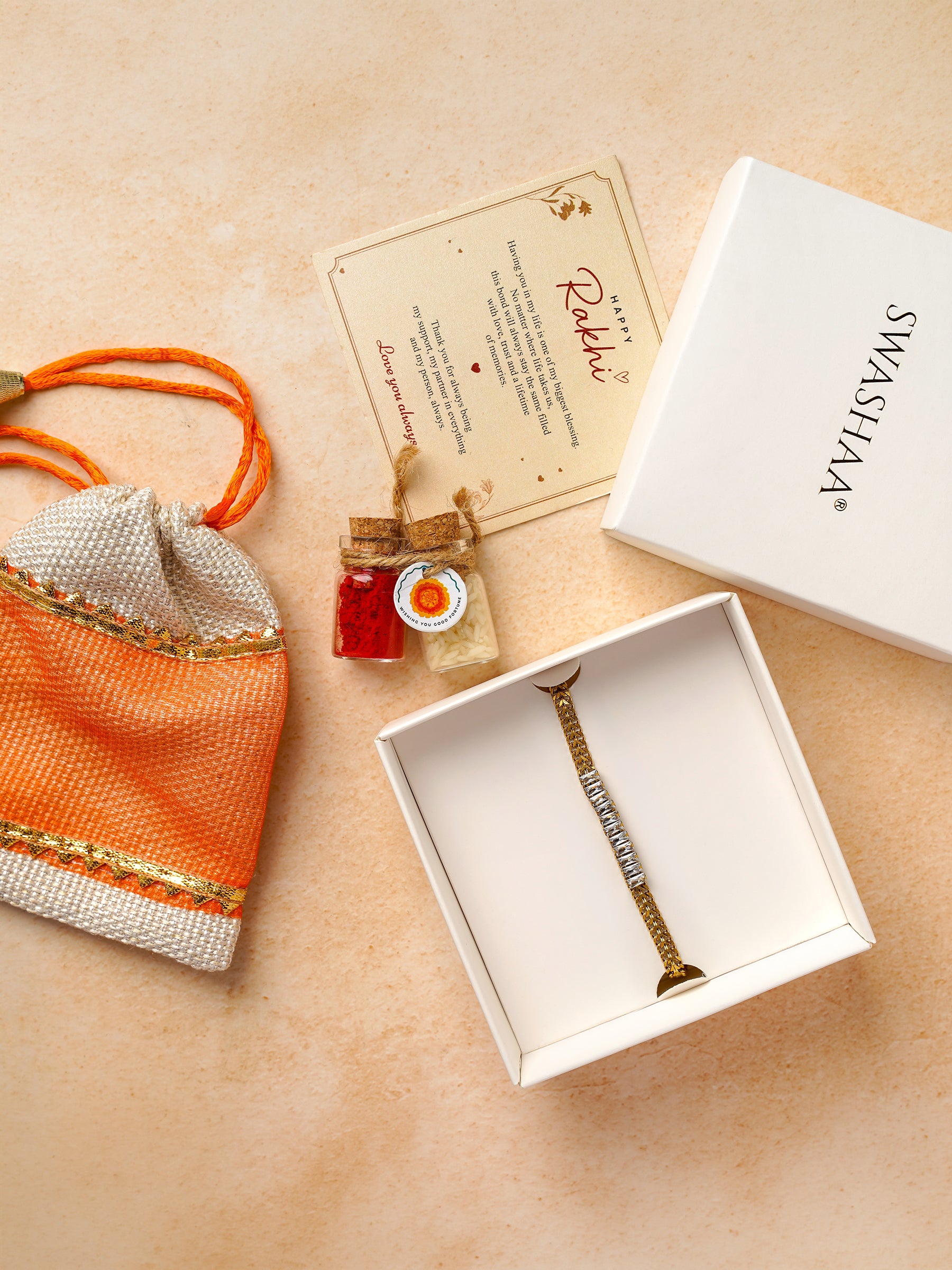 Aariv Diamond Baguette 18K Gold Plated Rakhi