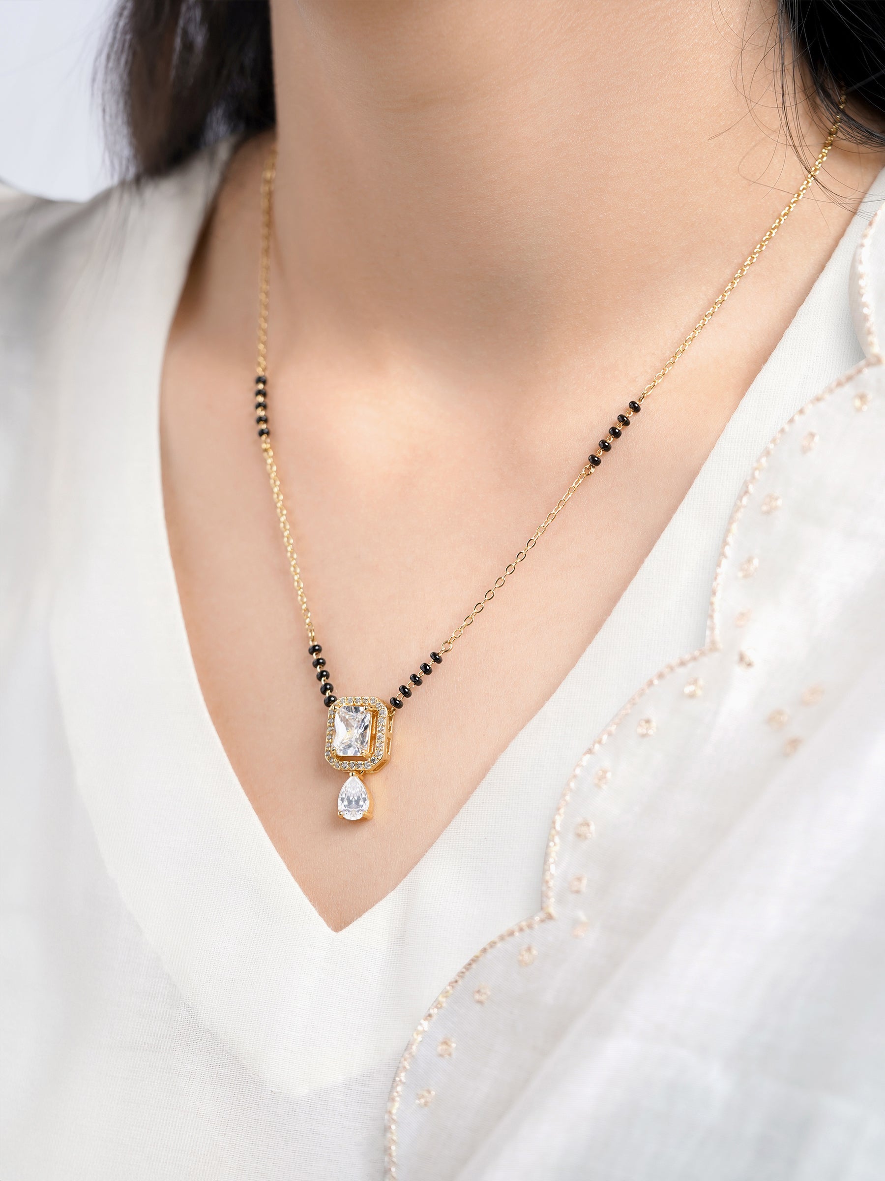 Aarvika Solitaire Pear Drop 18K Gold Plated Mangalsutra