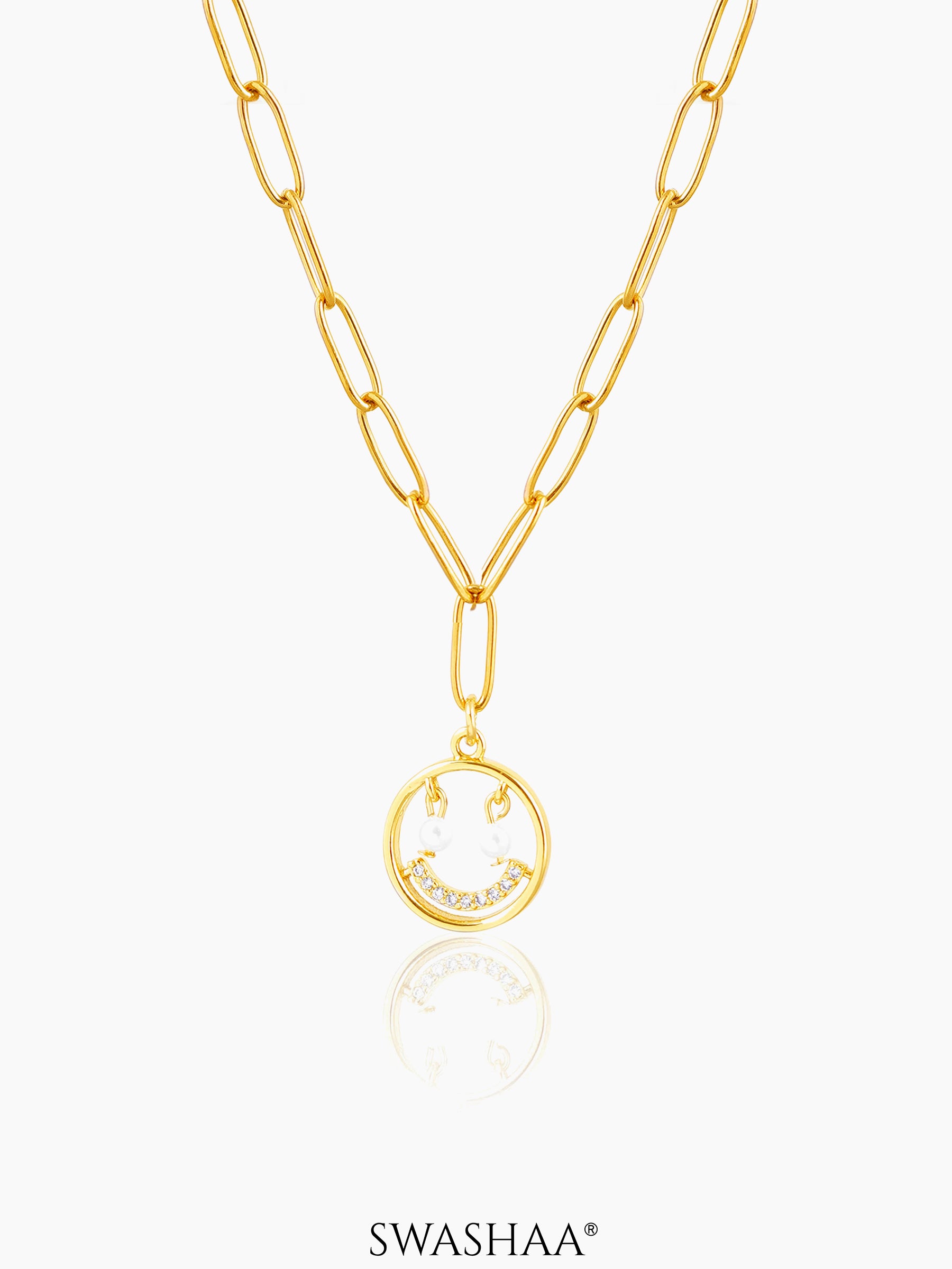Abra Diamond Smirk Link Chain 18K Gold Plated Necklace
