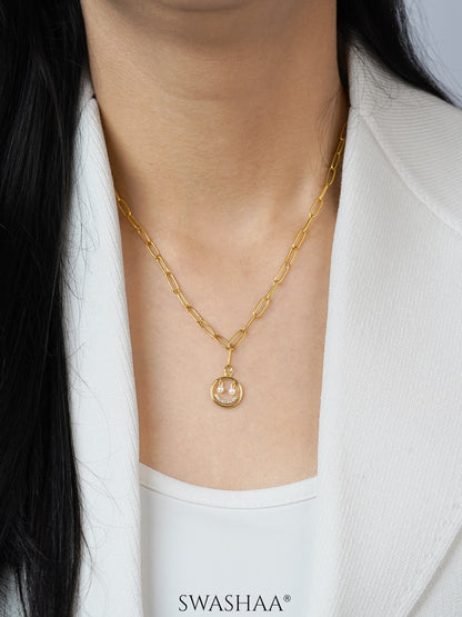 Abra Diamond Smirk Link Chain 18K Gold Plated Necklace