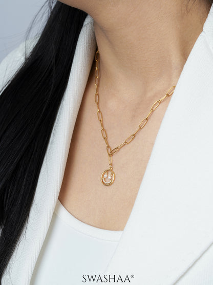 Abra Diamond Smirk Link Chain 18K Gold Plated Necklace