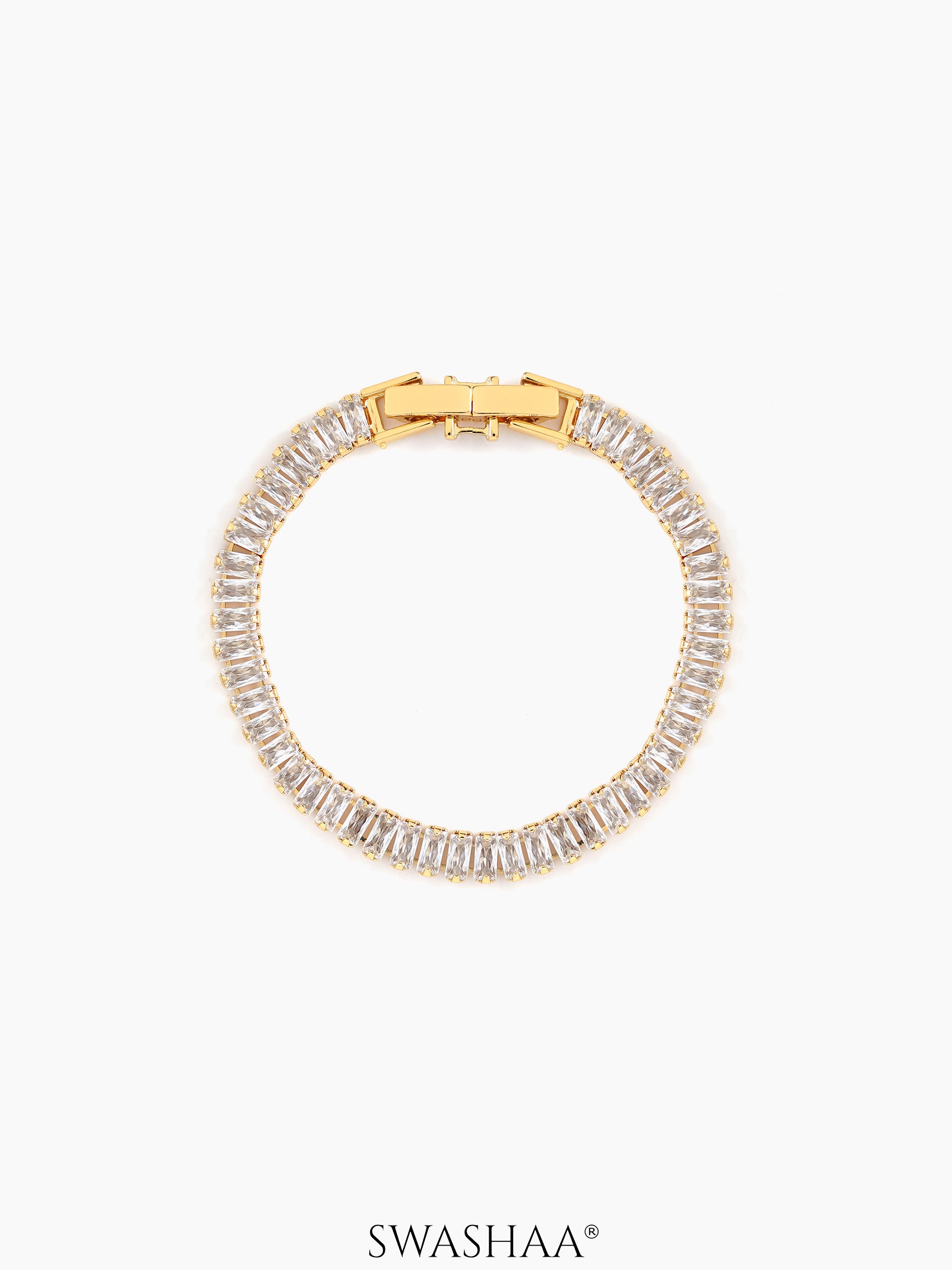 Sparkle Baguette Tennis Kid's Bracelet 18K Gold Plated 5"