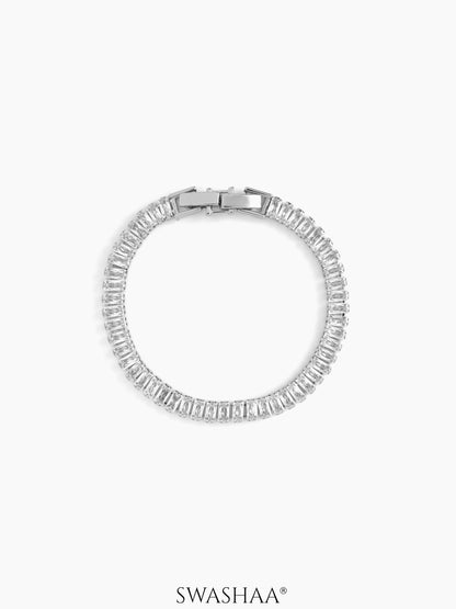 Sparkle Baguette Tennis Kid's Bracelet Silver 5"