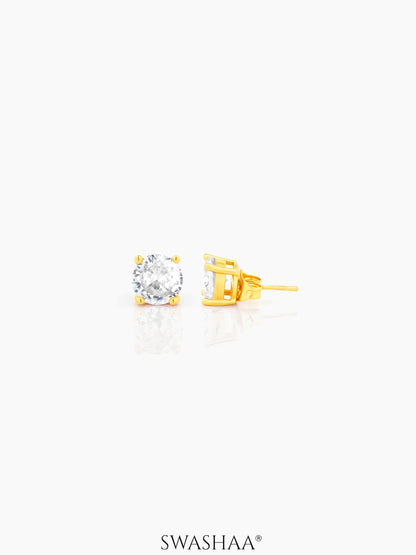 Adia Solitaire Men's Stud Earrings 18K Gold Plated 6 MM