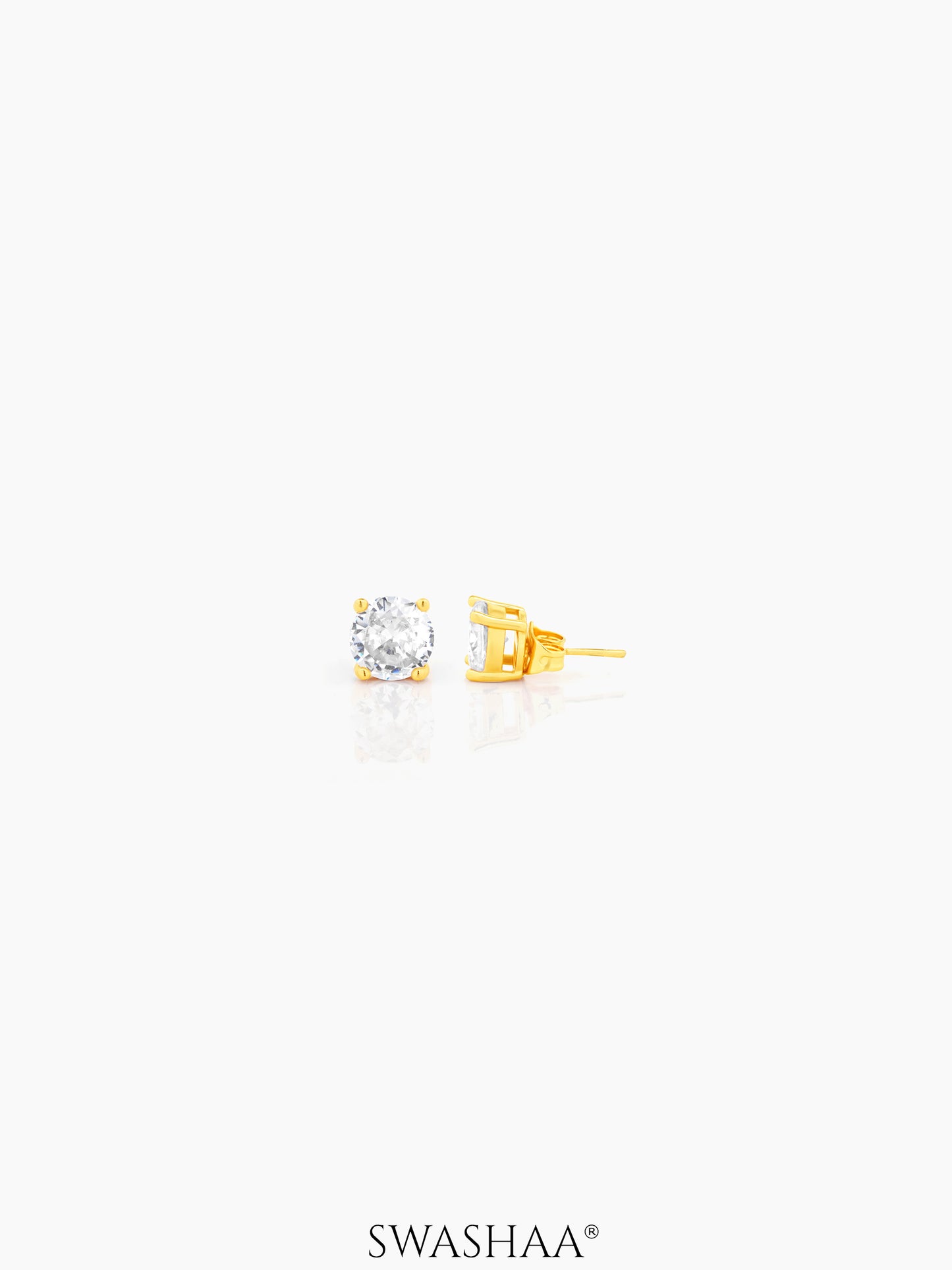 Adia Round Cut Solitaire Women's Stud Earrings 18K Gold Plated 4 MM
