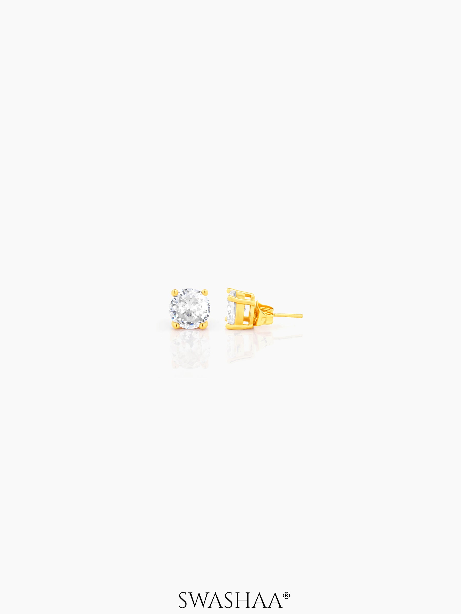 Adia Round Cut Solitaire Women's Stud Earrings 18K Gold Plated 4 MM