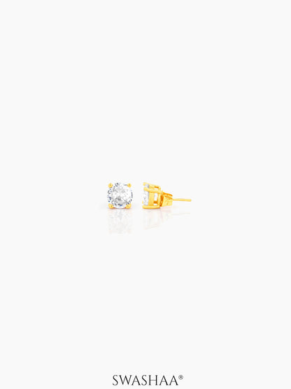 Adia Round Cut Solitaire Women's Stud Earrings 18K Gold Plated 4 MM