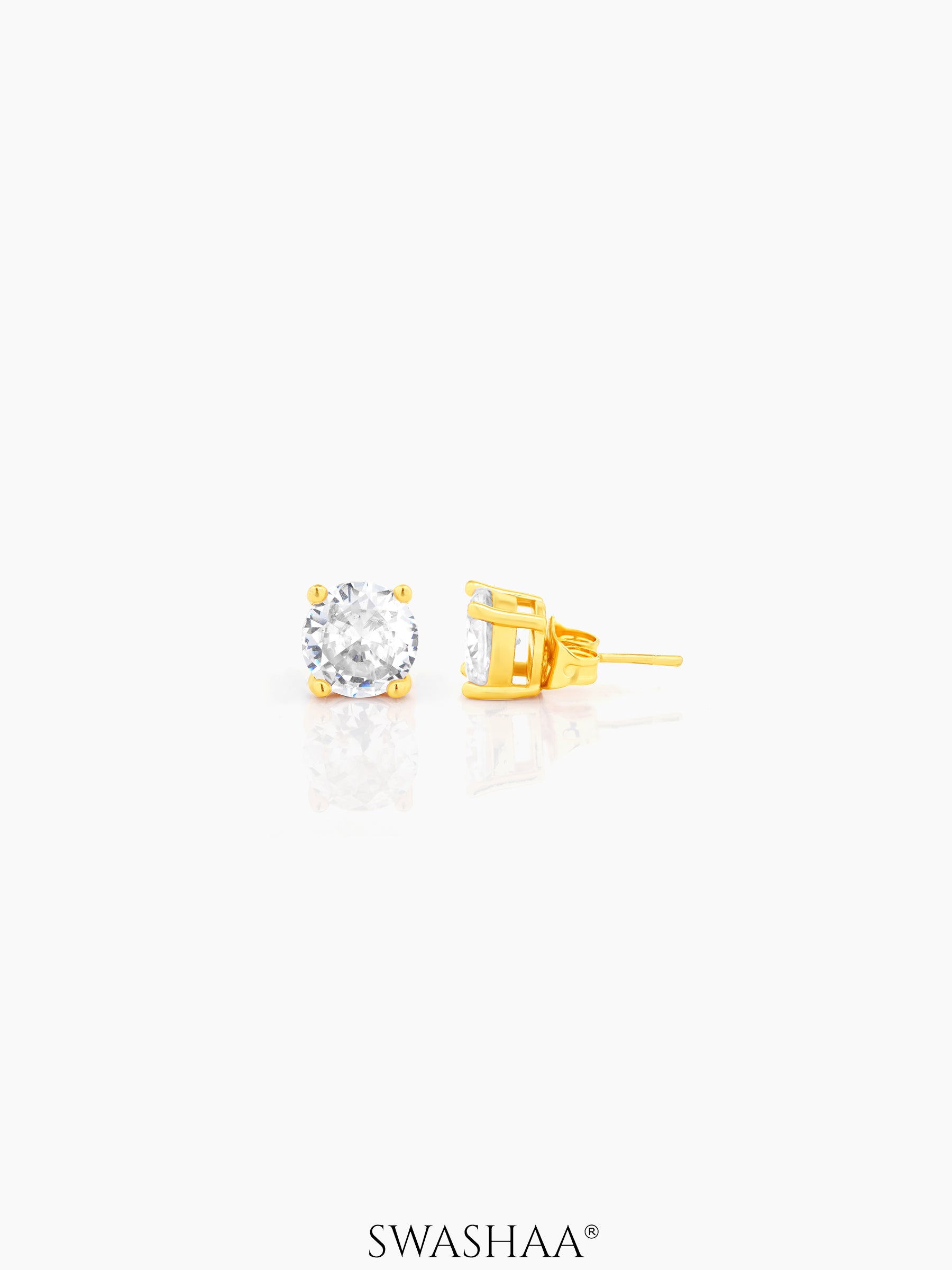 Adia Round Cut Solitaire Women's Stud Earrings 18K Gold Plated 6 MM
