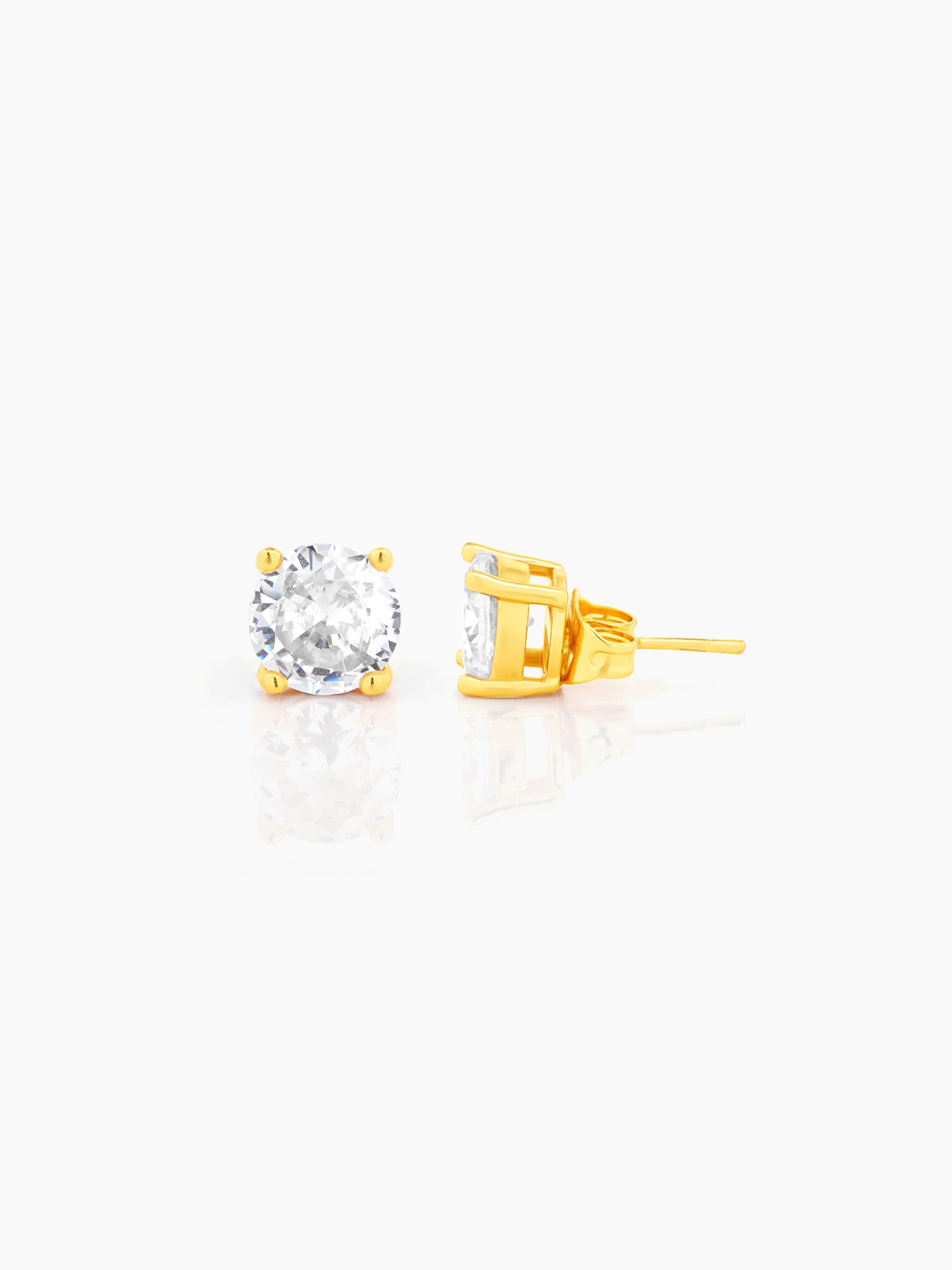 Adia Solitaire 18K Gold Plated Men's Stud Earrings Gold 8 MM