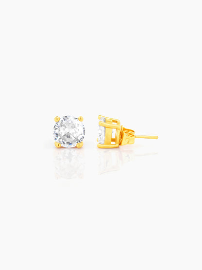 Adia Solitaire 18K Gold Plated Men's Stud Earrings Gold 8 MM