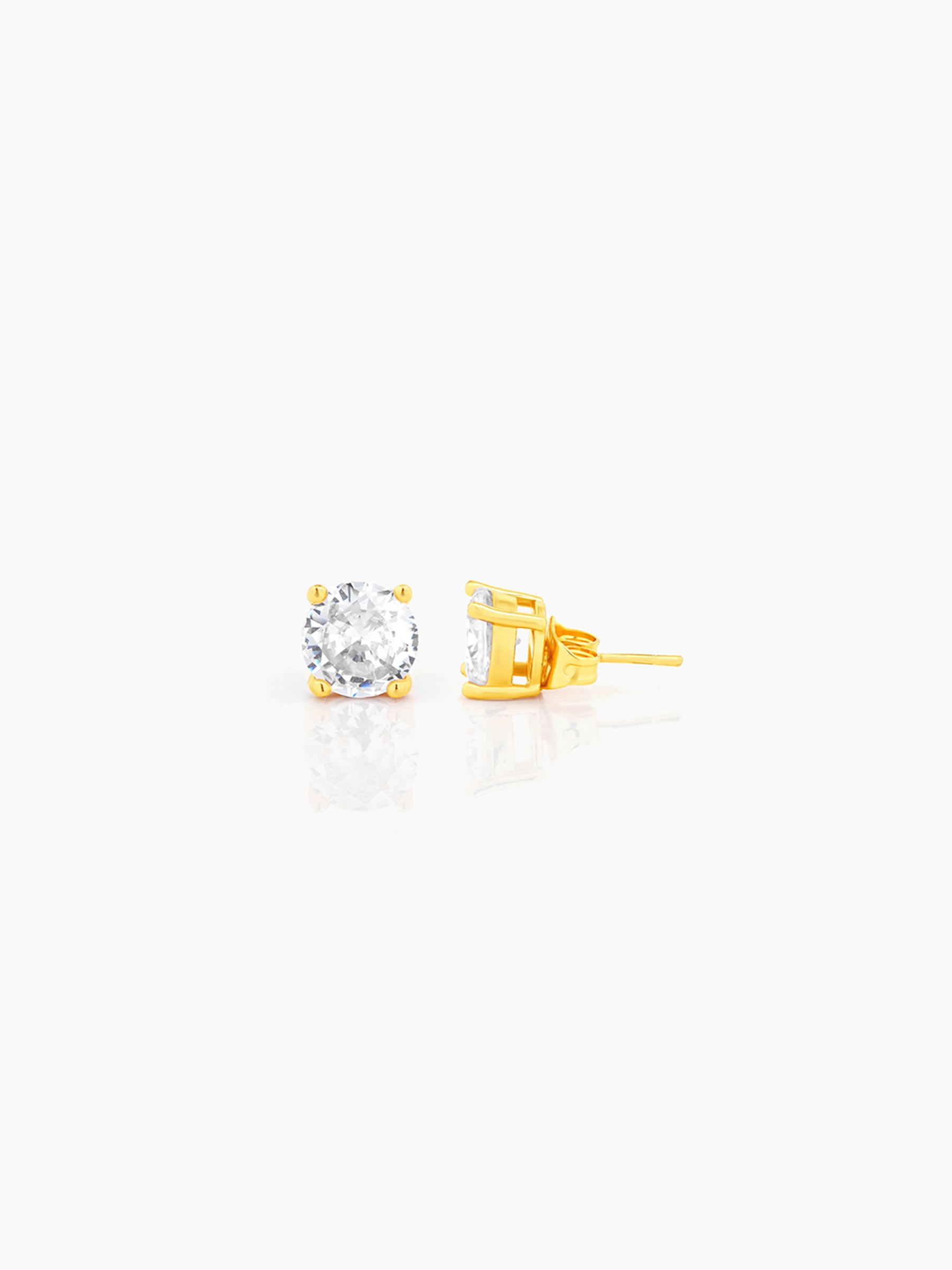 Adia Solitaire 18K Gold Plated Men's Stud Earrings Gold 6 MM